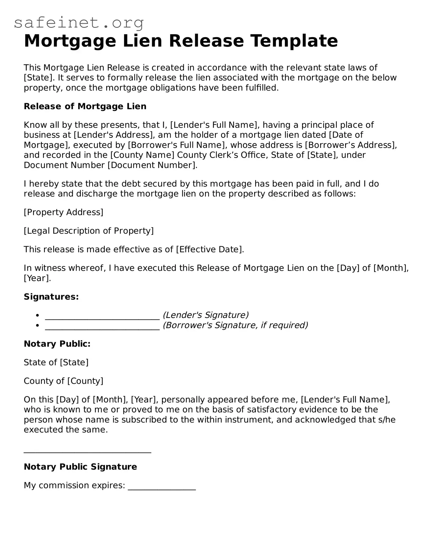 Official Mortgage Lien Release Document