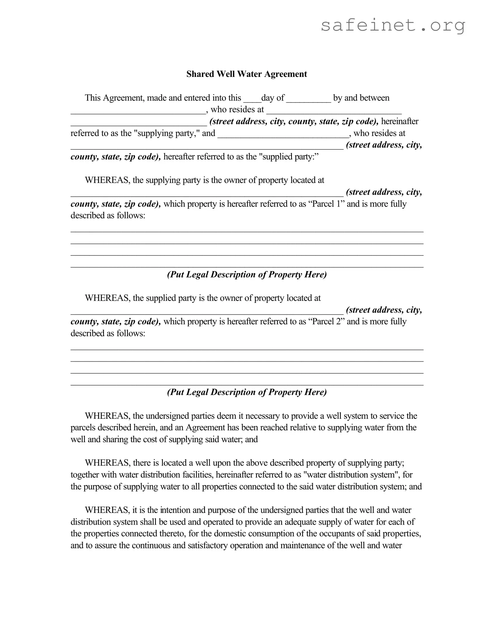 Blank Shared Well Agreement Template