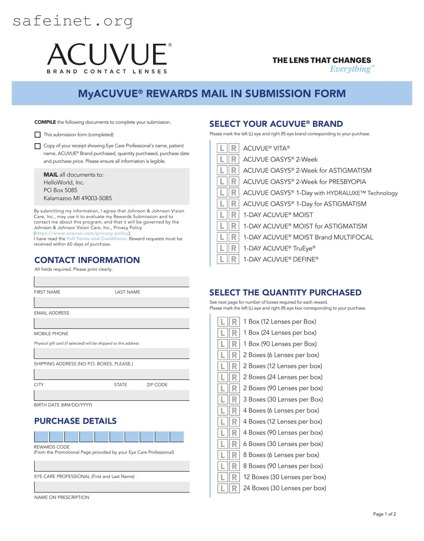 Blank Myacuvue Rewards Template