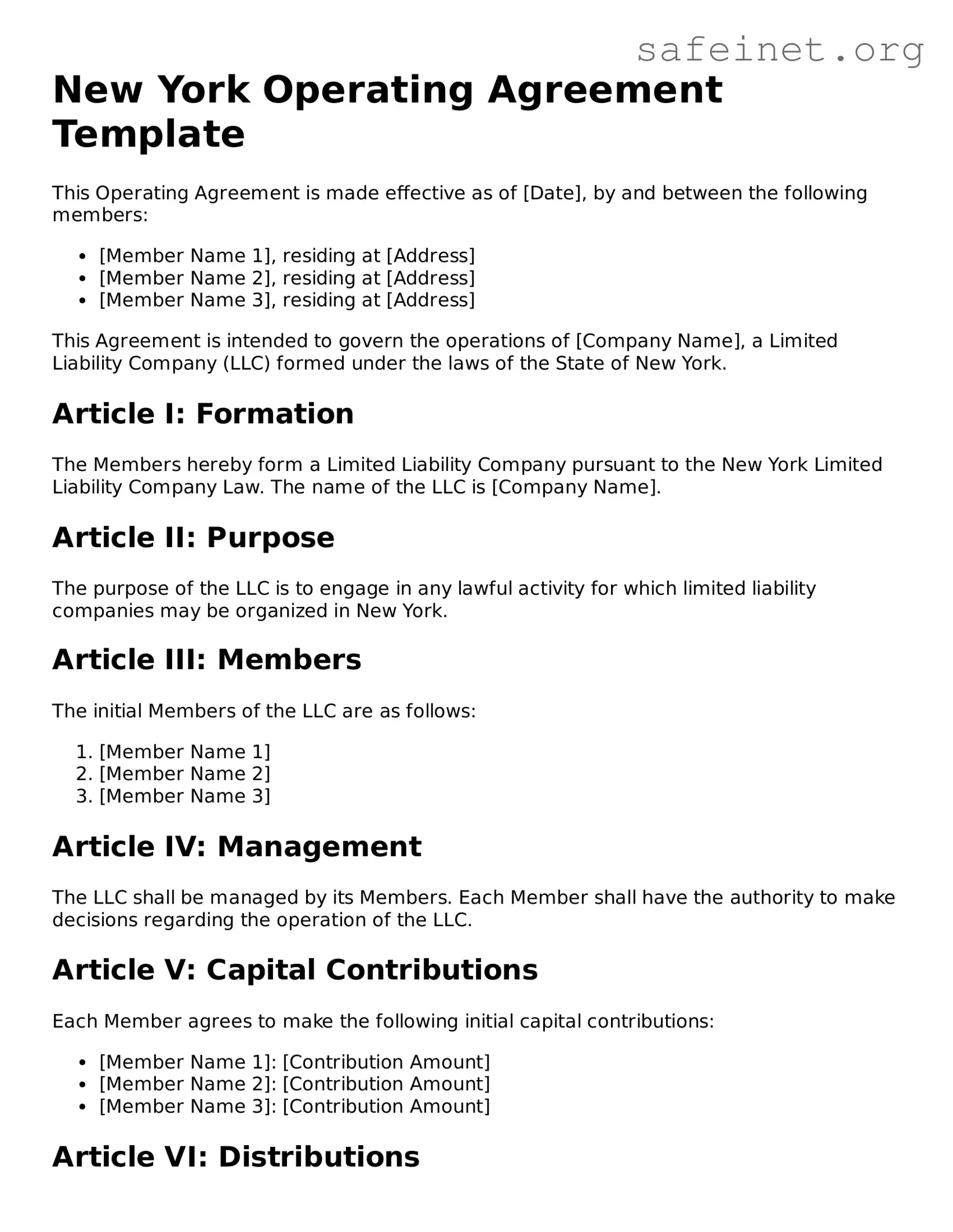 Valid Operating Agreement Template for the State of New York