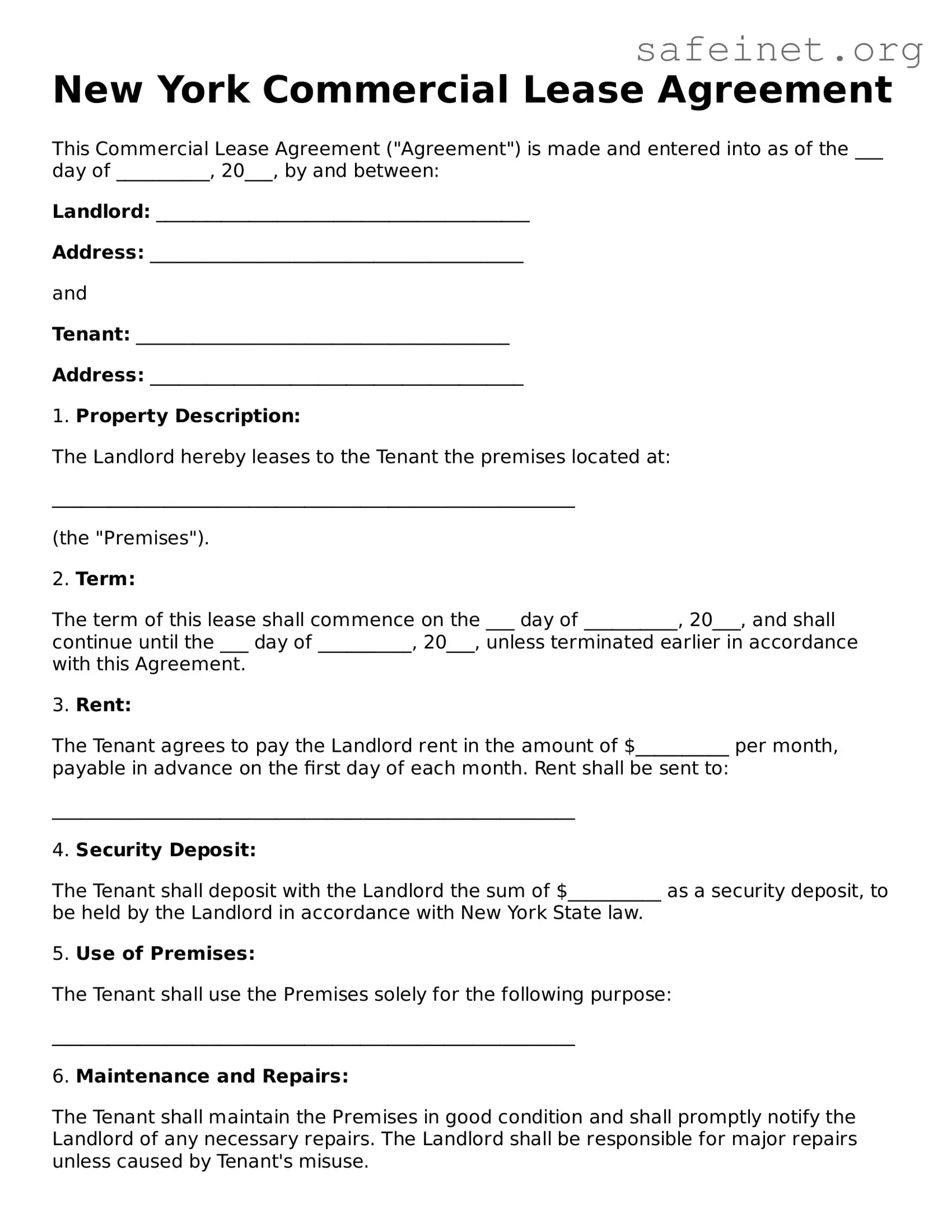 Valid Commercial Lease Agreement Template for the State of New York
