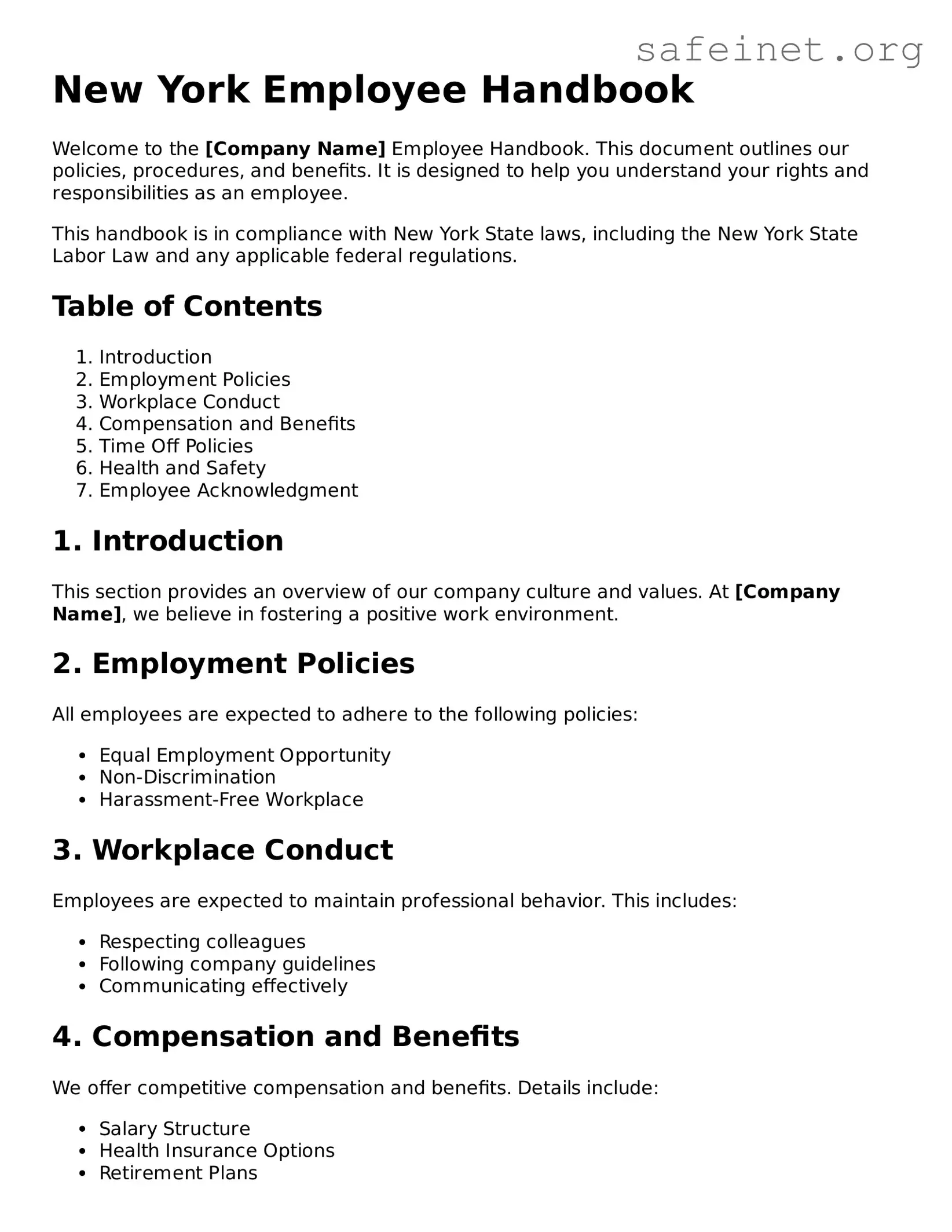 Valid Employee Handbook Template for the State of New York