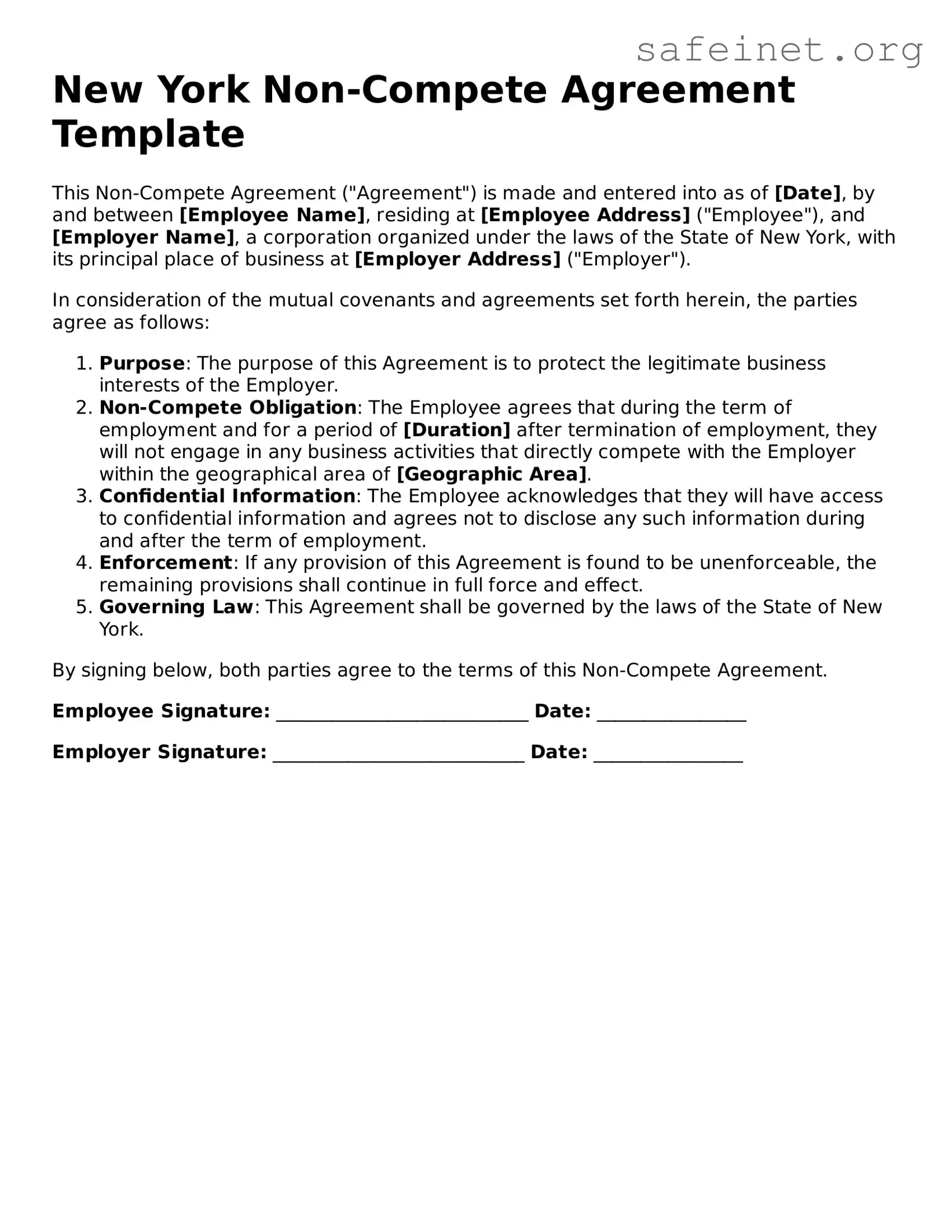 Valid Non-compete Agreement Template for the State of New York