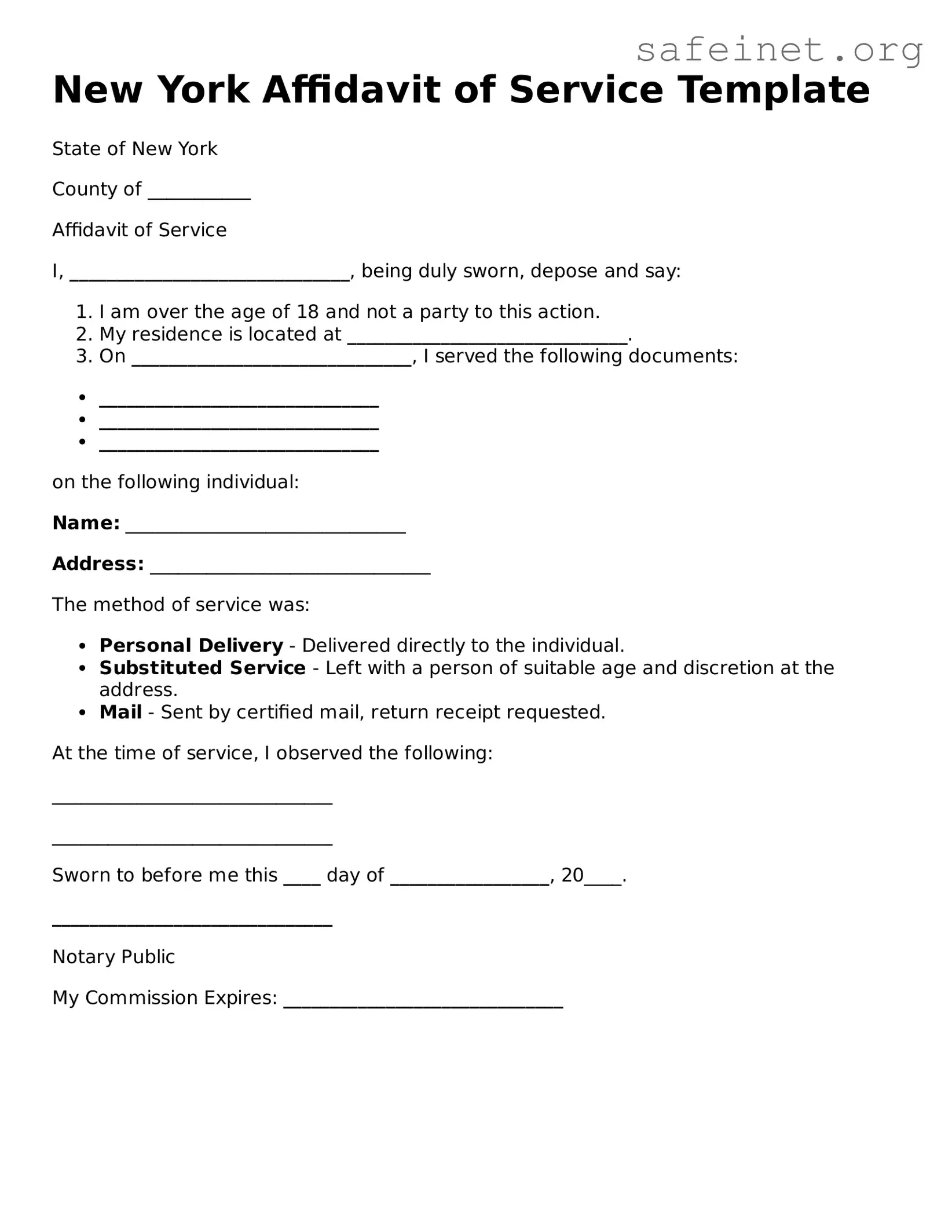 Valid Affidavit of Service Template for the State of New York
