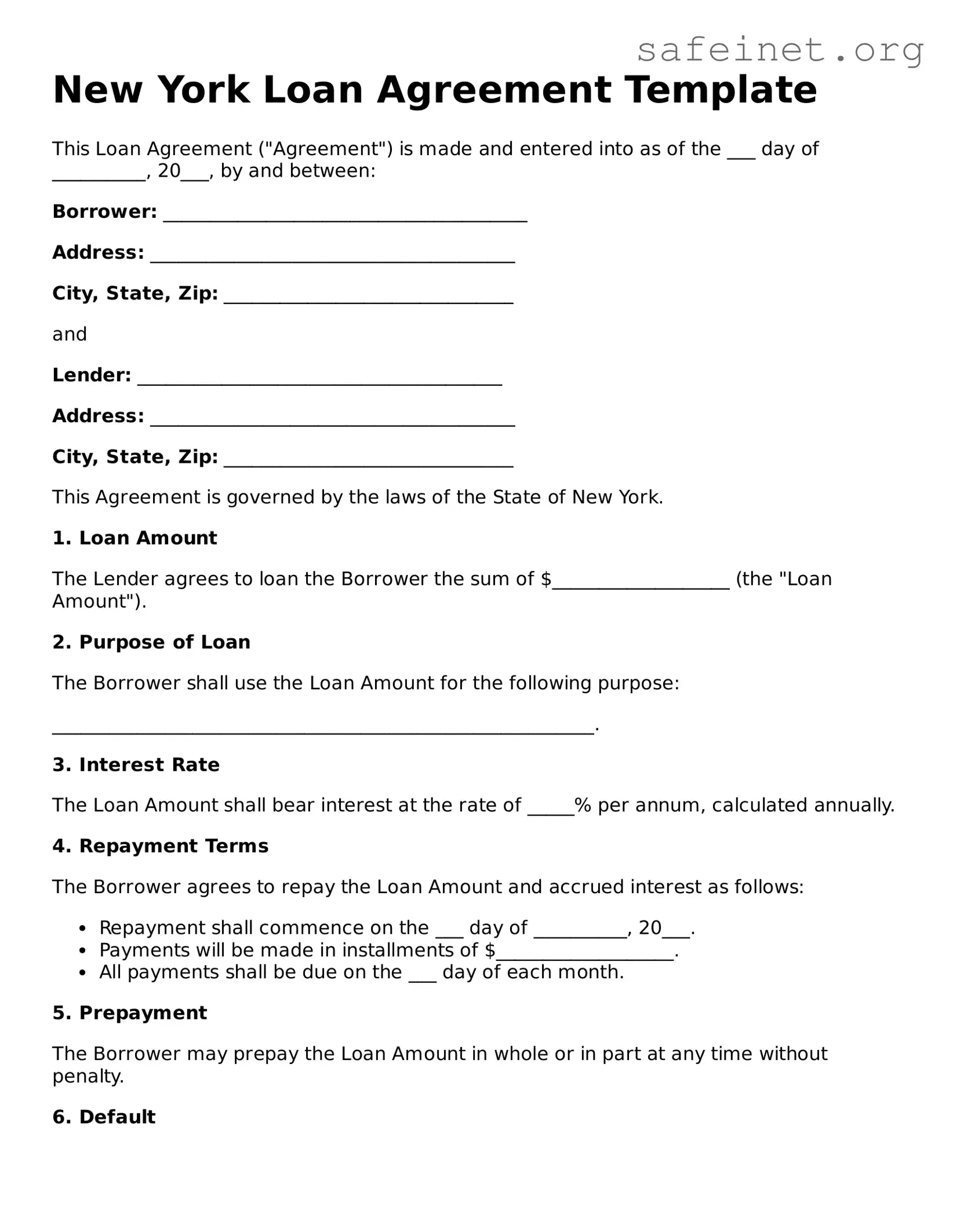 Valid Loan Agreement Template for the State of New York