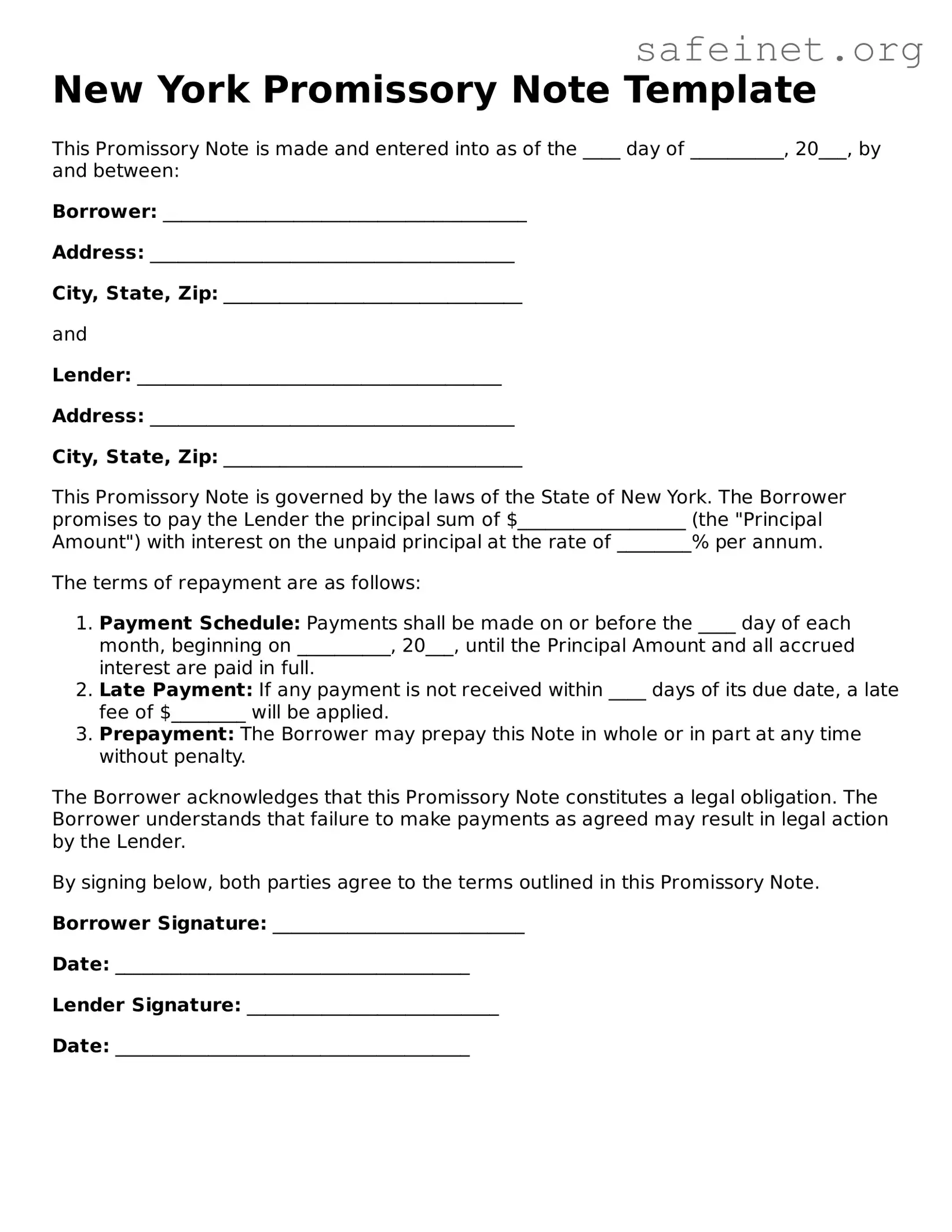Valid Promissory Note Template for the State of New York