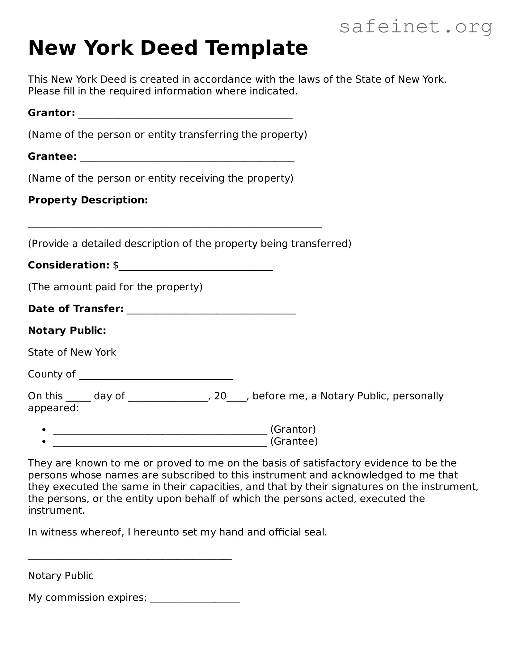 Valid Deed Template for the State of New York