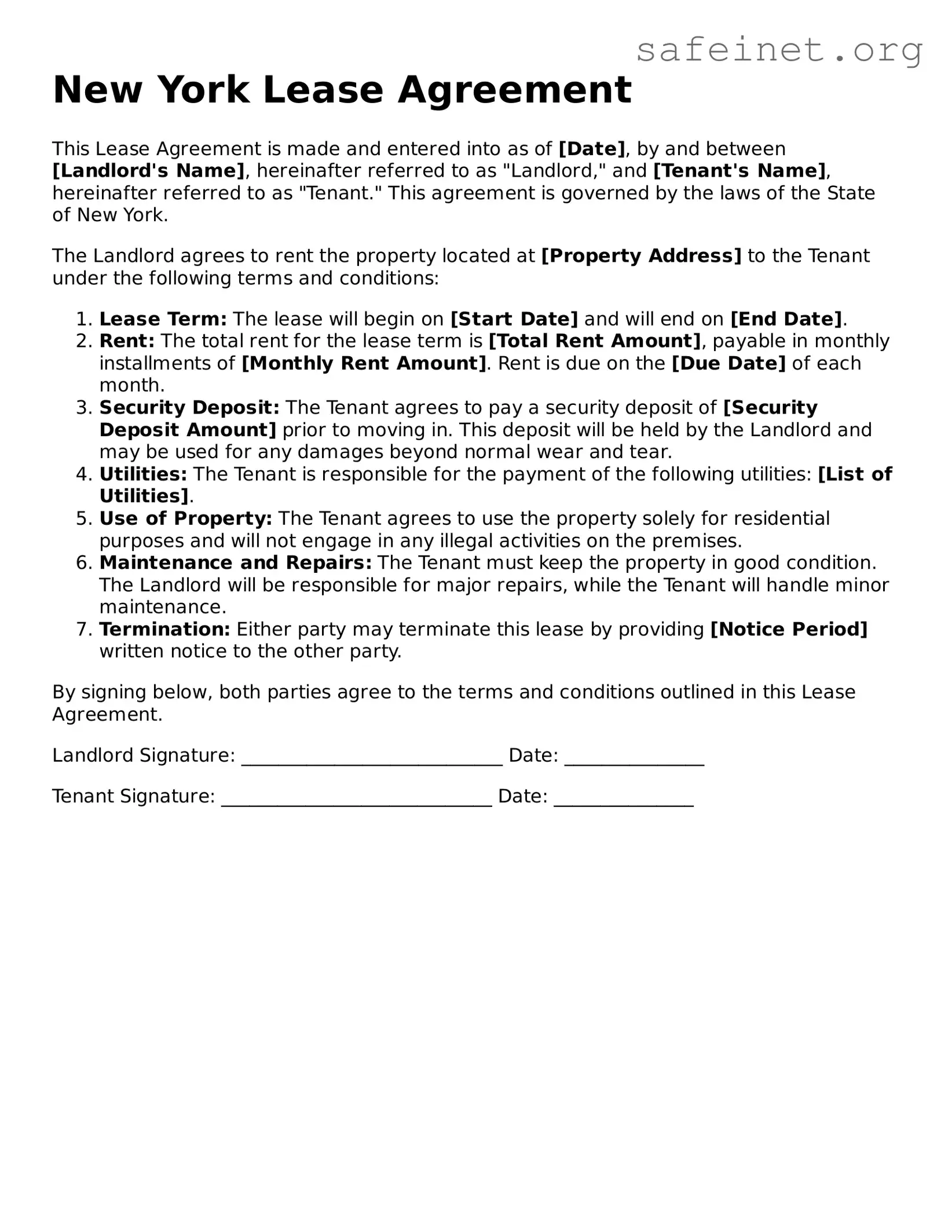 Valid Lease Agreement Template for the State of New York