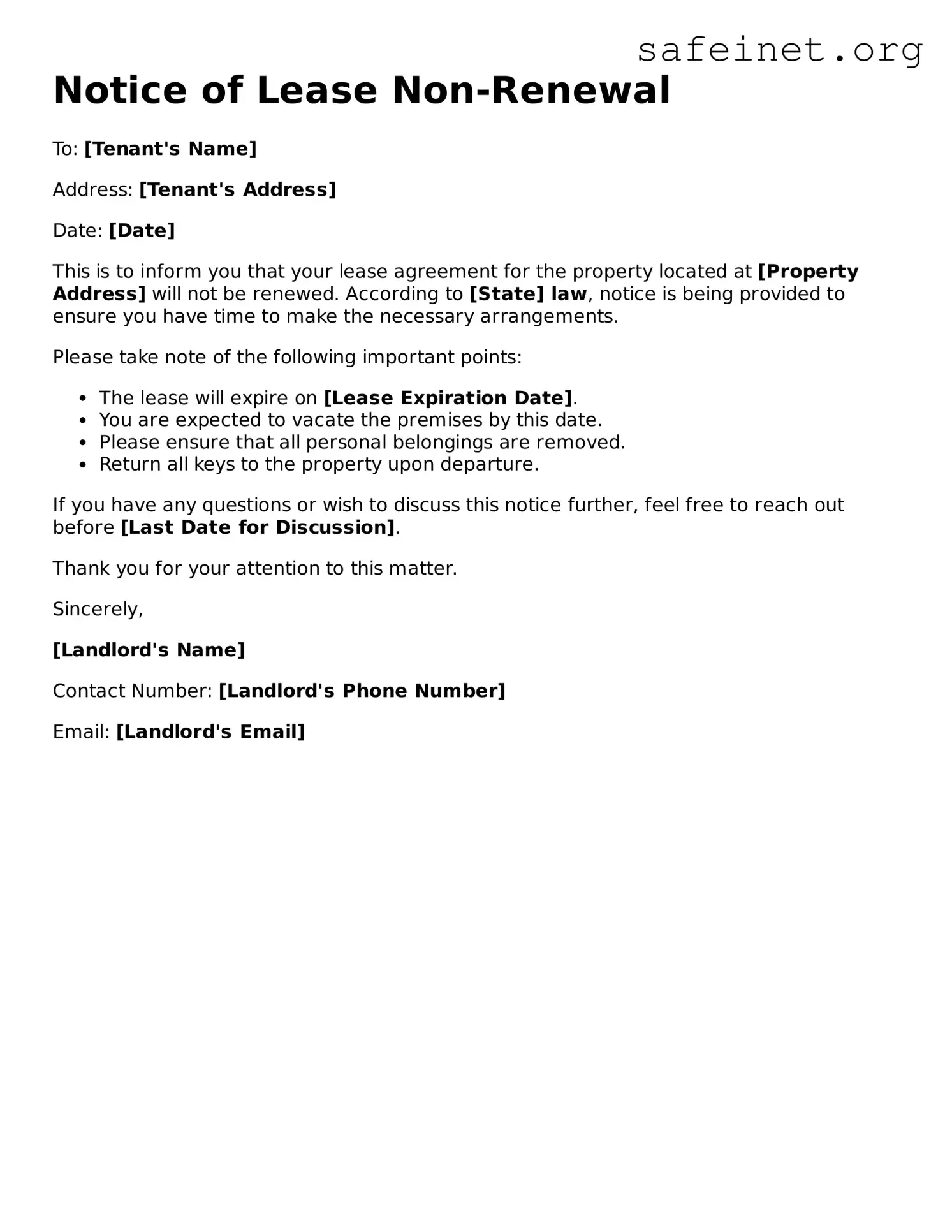 Official Notice of Lease Non-Renewal Document