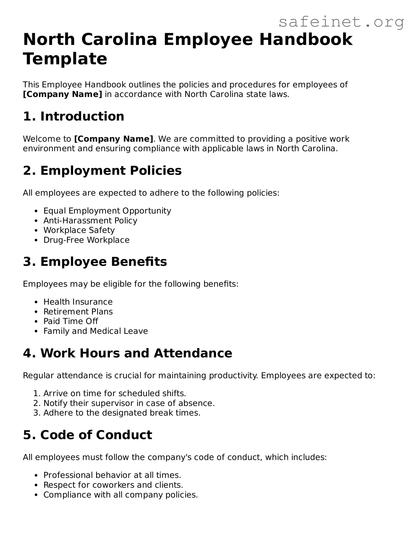 Valid Employee Handbook Template for the State of North Carolina