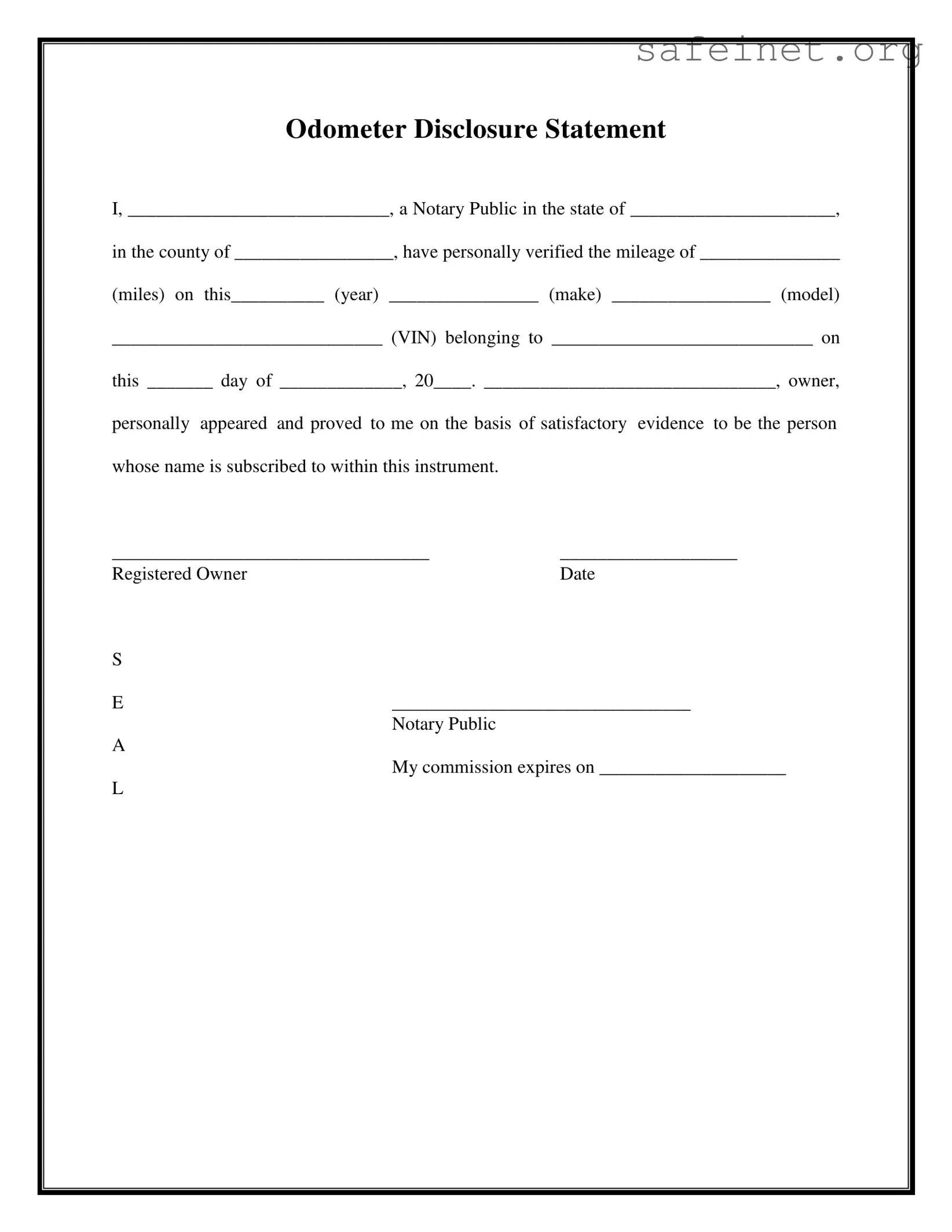 Blank Notarized Odometer Statement Template