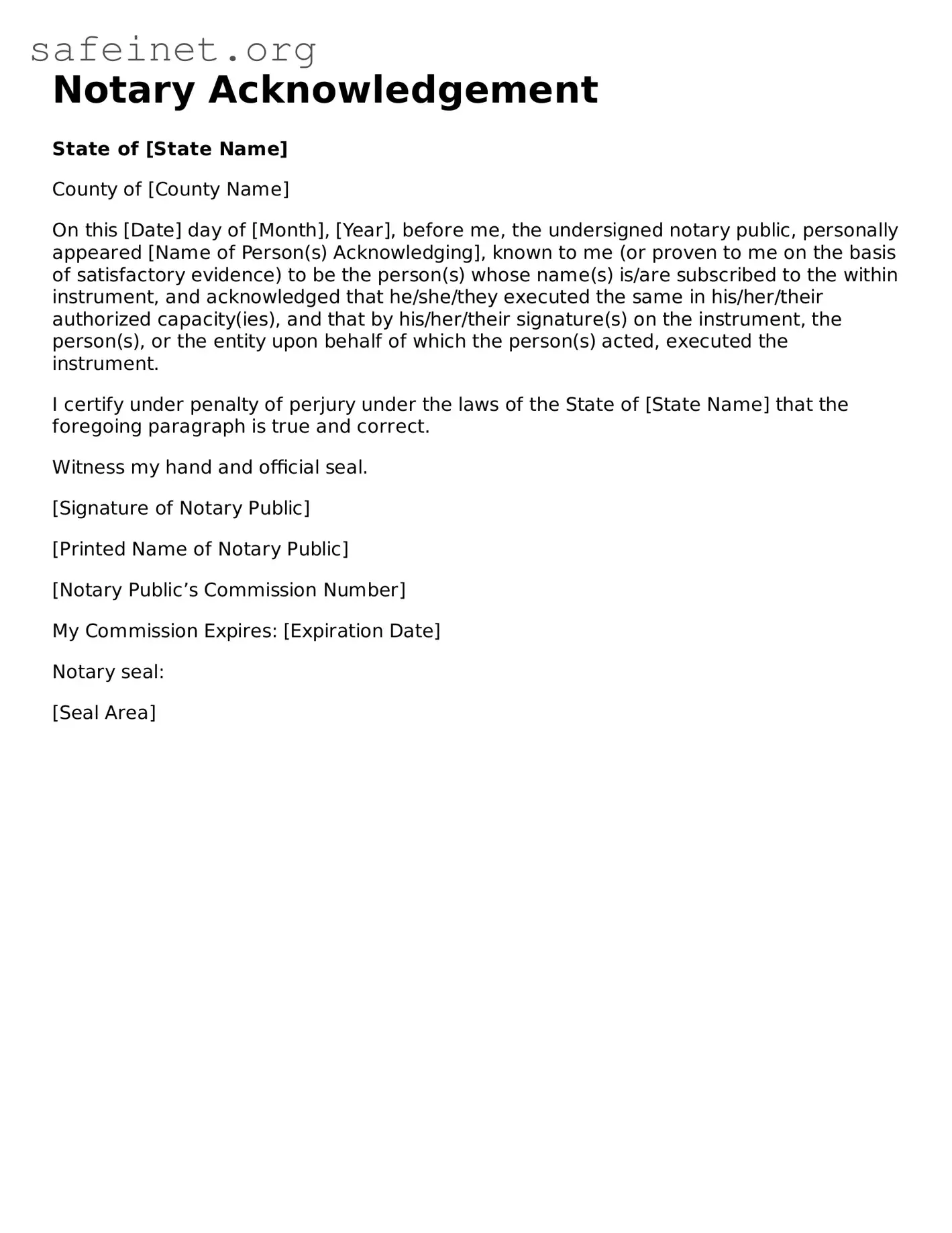 Official Notary Acknowledgement Document