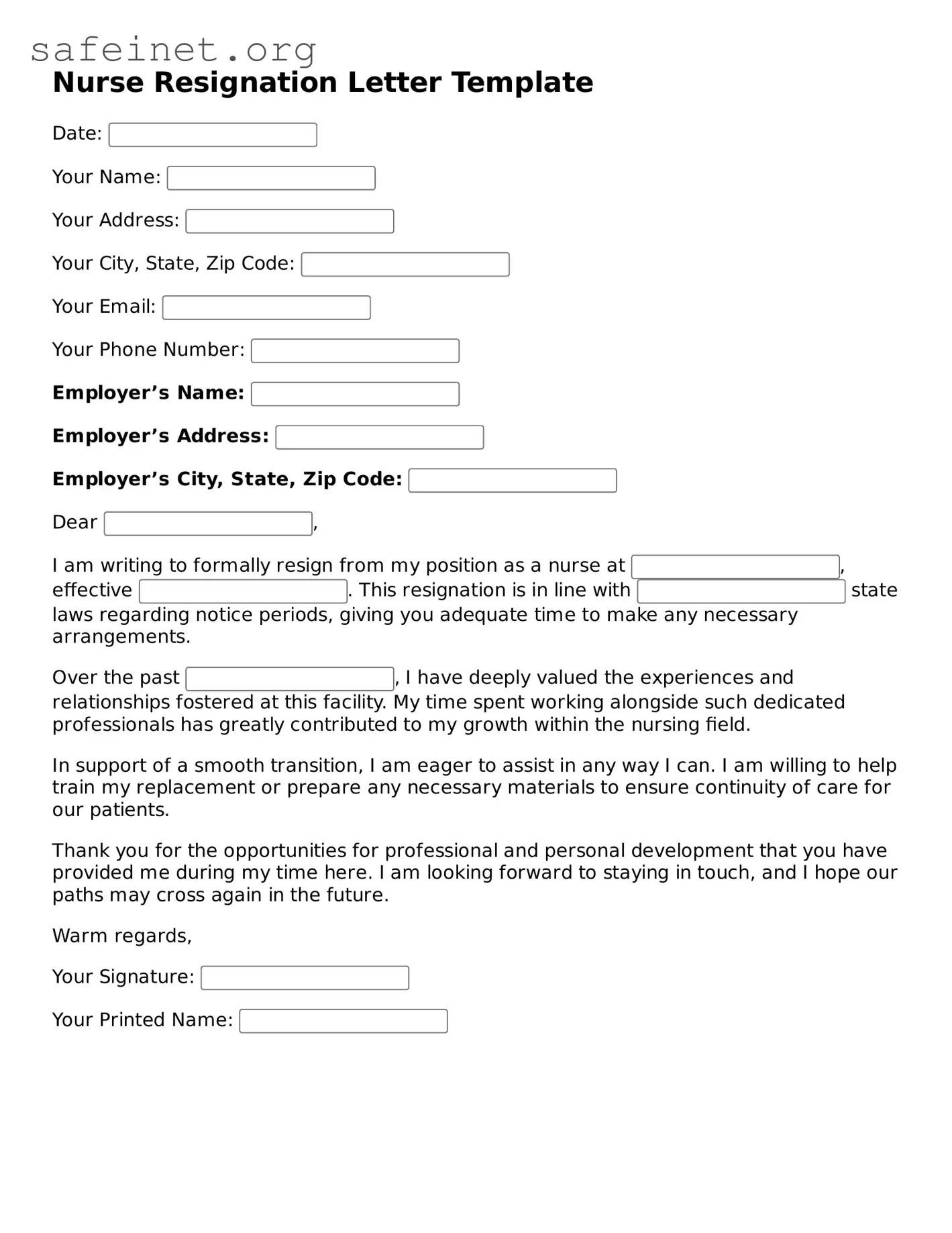 Official Nurse Resignation Letter Document