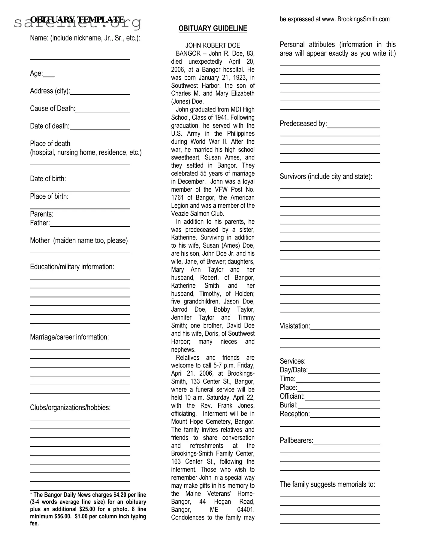 Blank Obituary Template