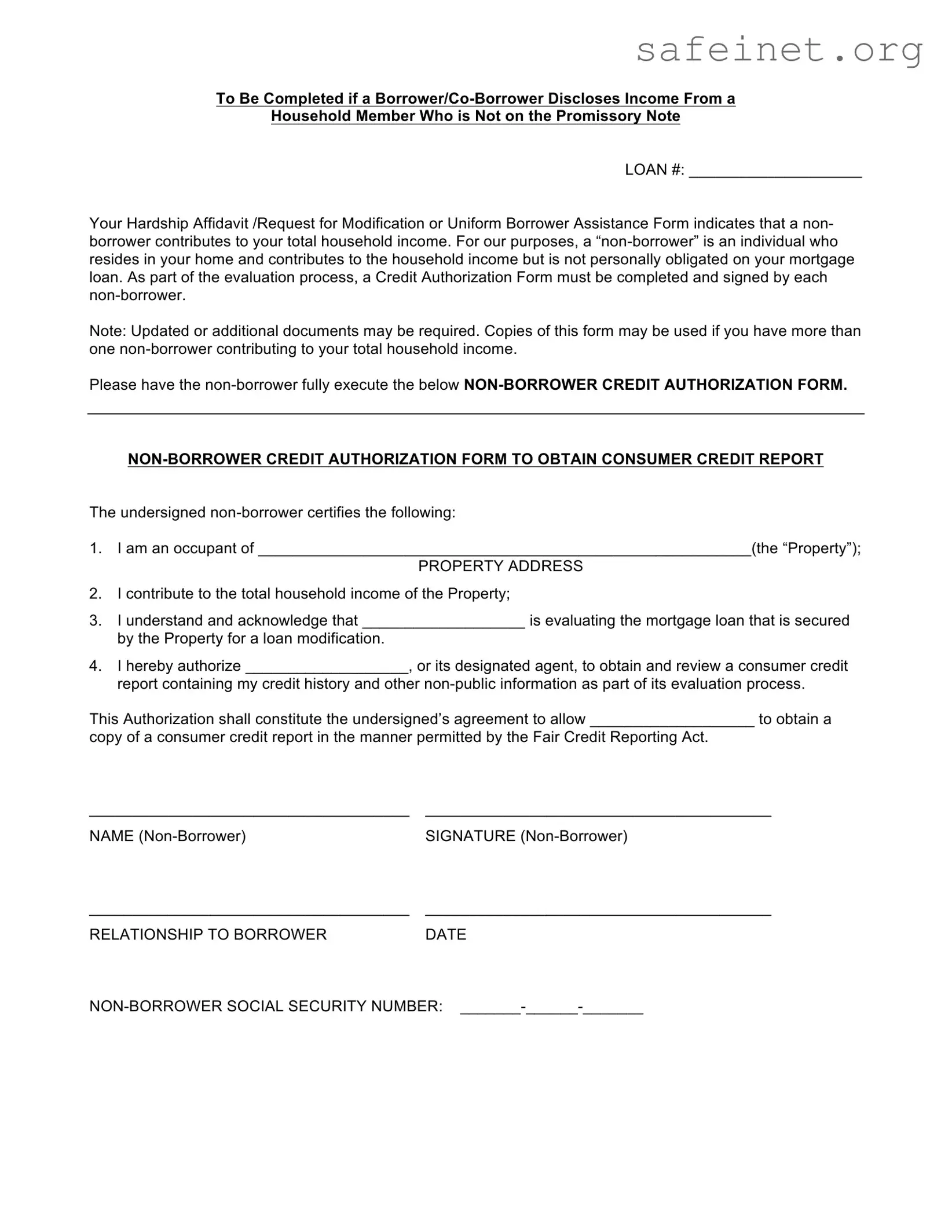 Blank Non Borrower Credit Authorization Template