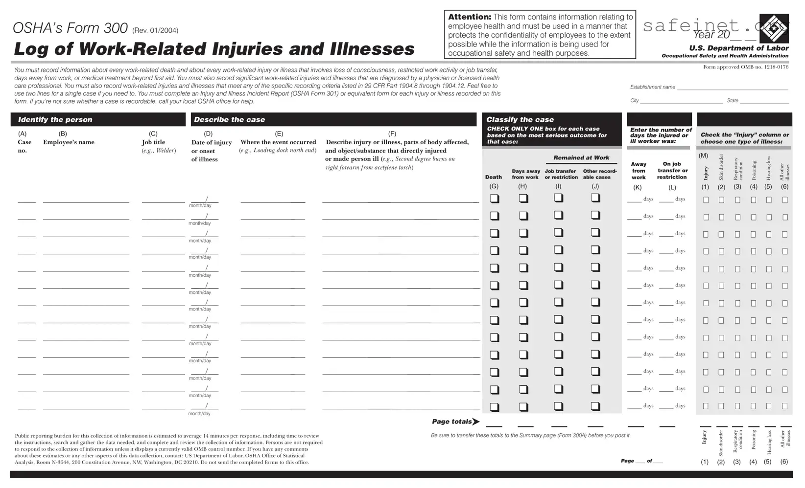 Blank Osha 300 Template