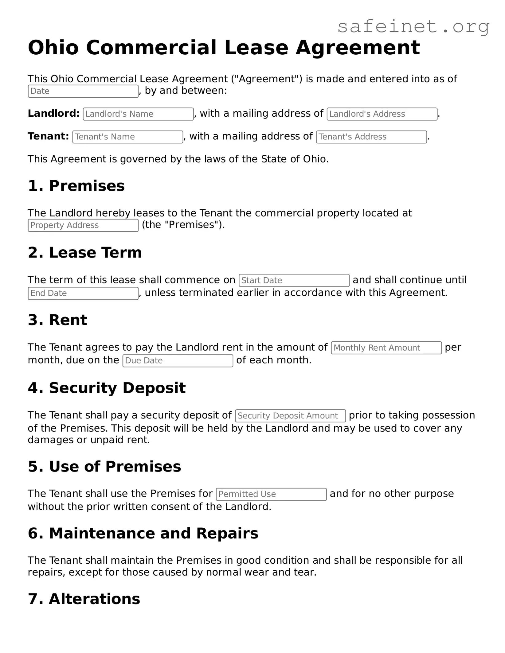 Valid Commercial Lease Agreement Template for the State of Ohio