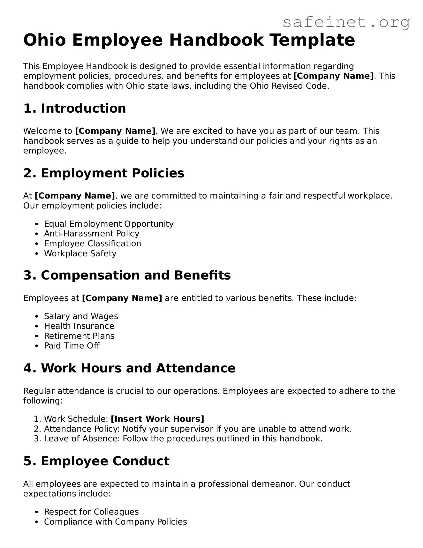 Valid Employee Handbook Template for the State of Ohio