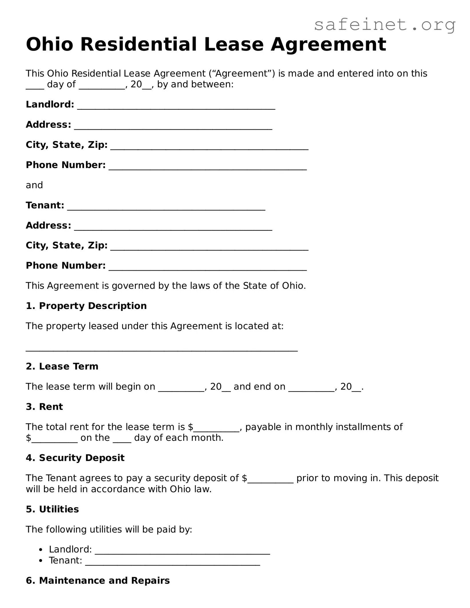 Valid Residential Lease Agreement Template for the State of Ohio