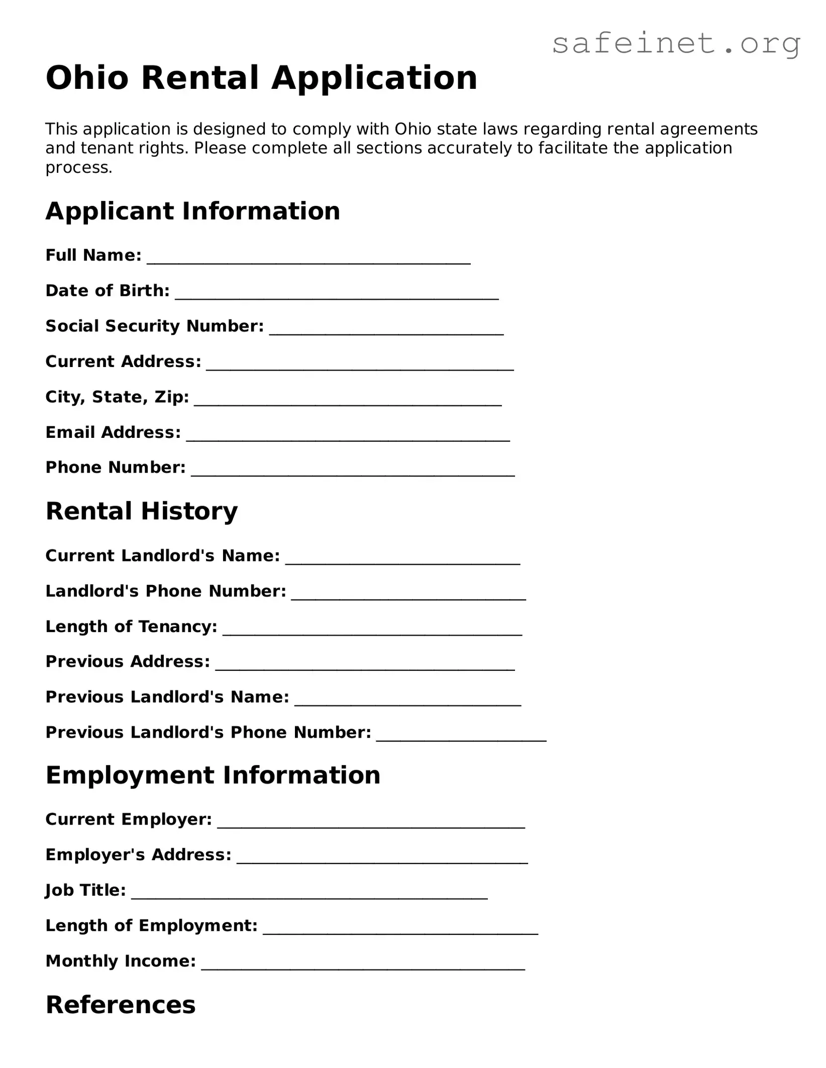 Valid Rental Application Template for the State of Ohio