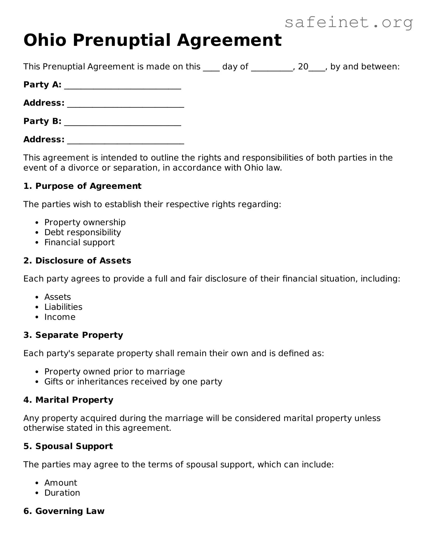 Valid Prenuptial Agreement Template for the State of Ohio
