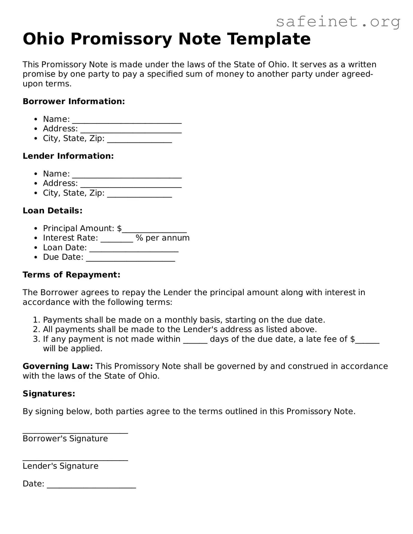 Valid Promissory Note Template for the State of Ohio