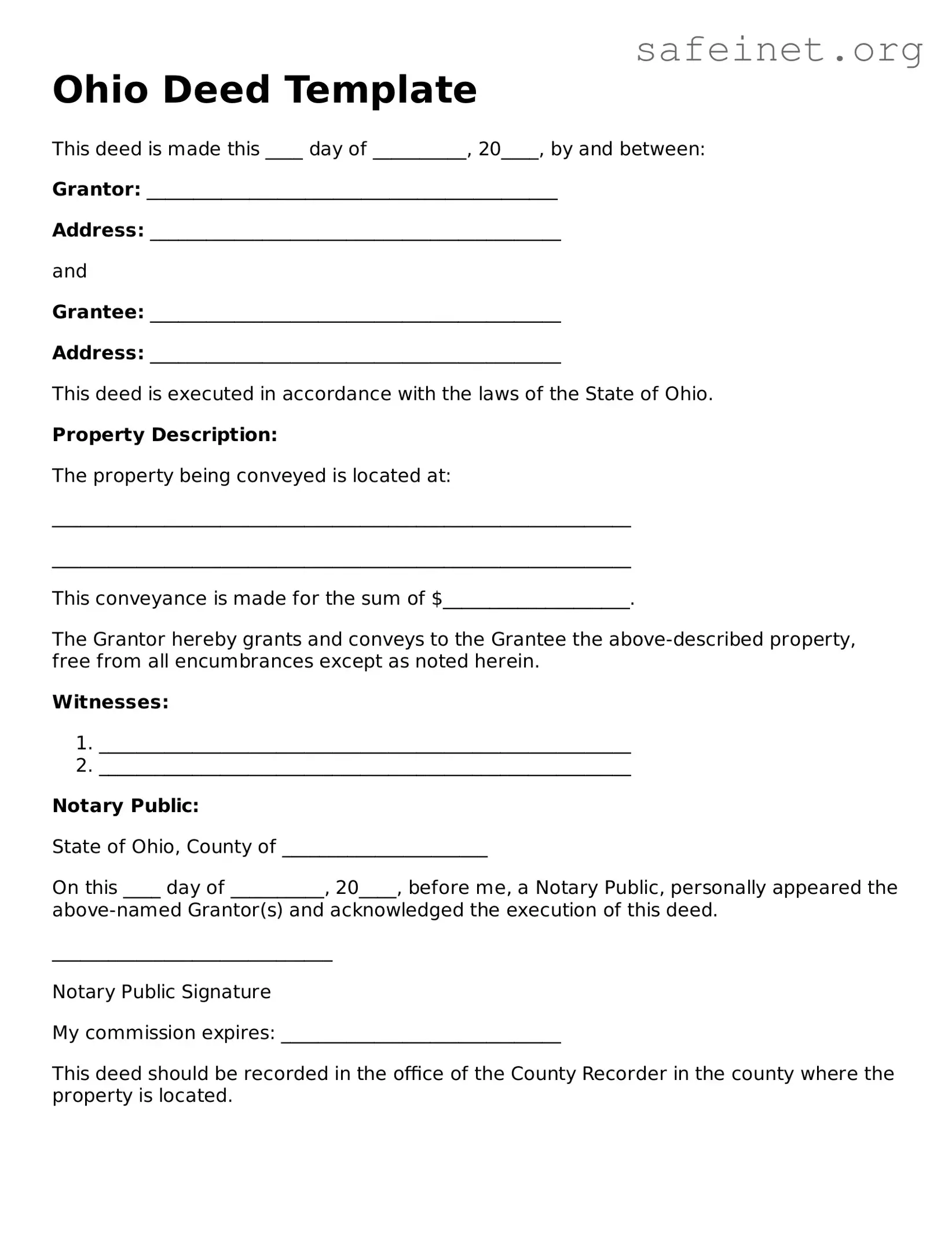 Valid Deed Template for the State of Ohio