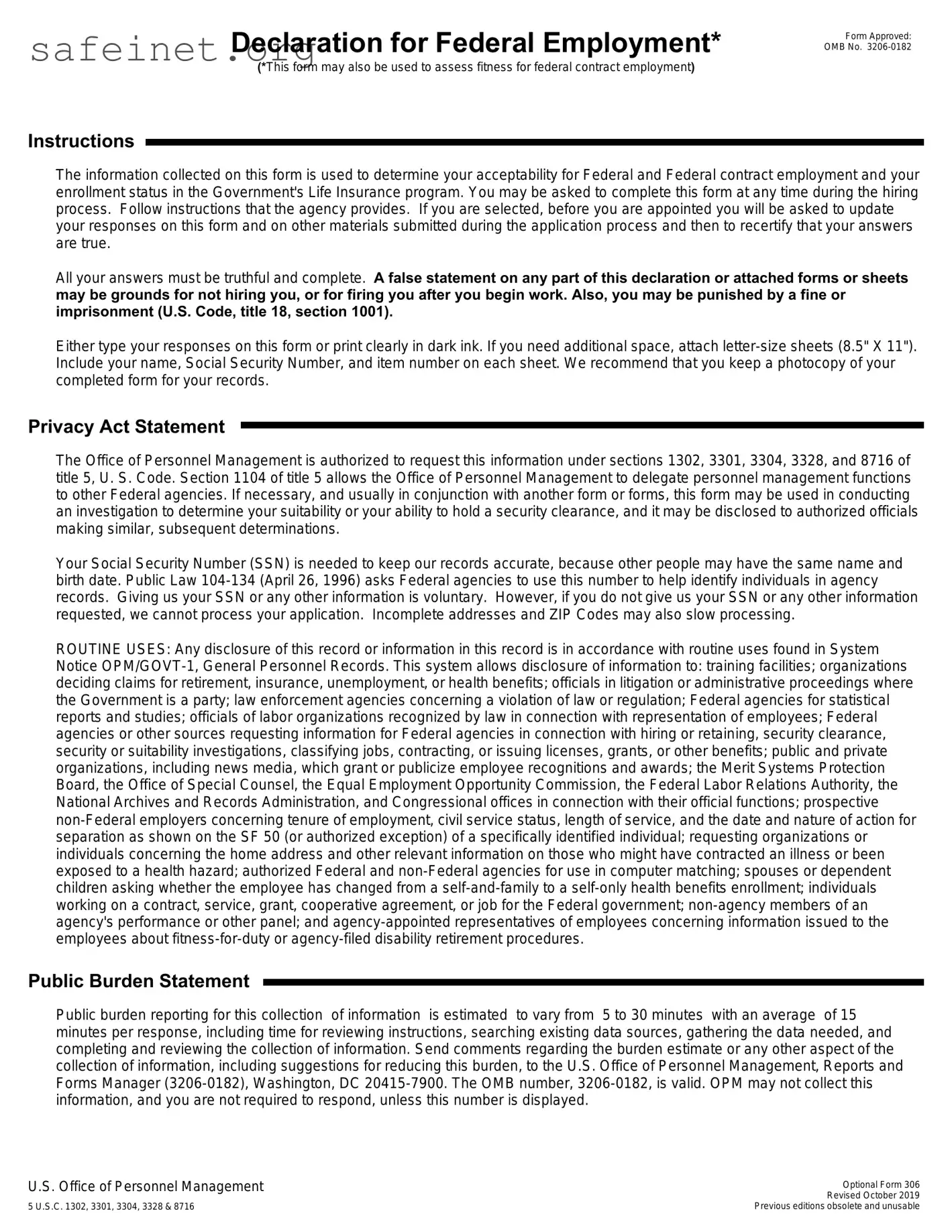 Blank OPM Optional 306 Template