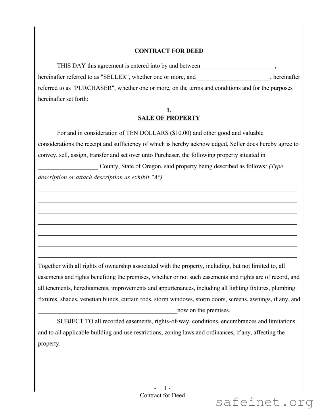 Blank Contract For Deed Template