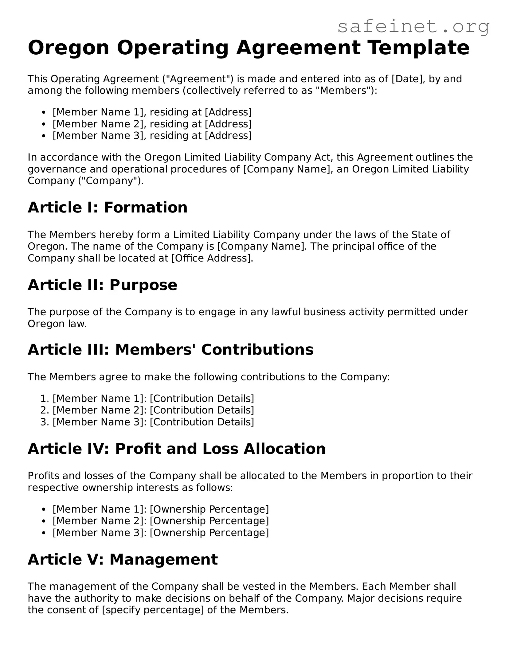 Valid Operating Agreement Template for the State of Oregon