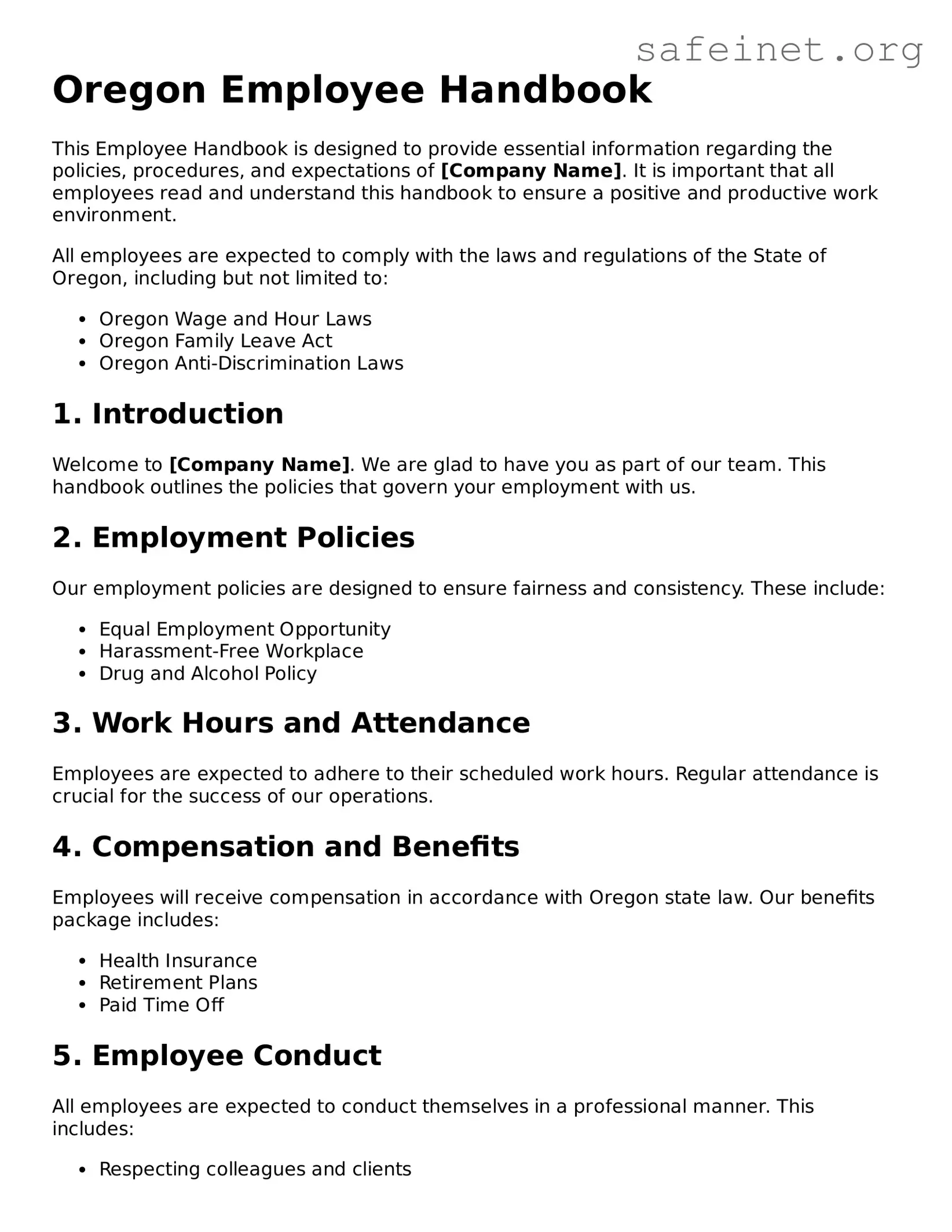 Valid Employee Handbook Template for the State of Oregon