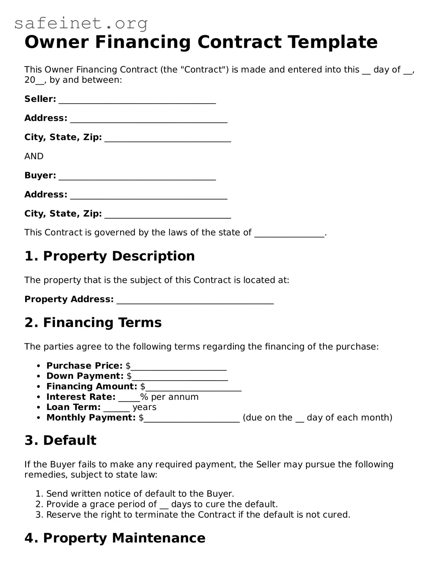 Official Owner Financing Contract Document