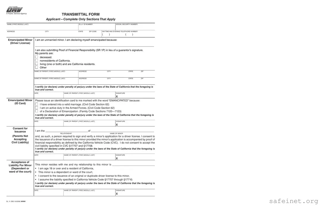 Blank Dmv Transmittal Dl 11 Template