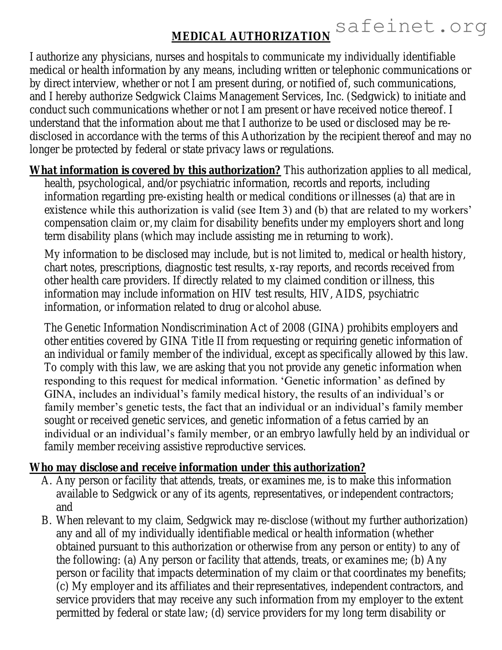 Blank Sedgwick Medical Release Template