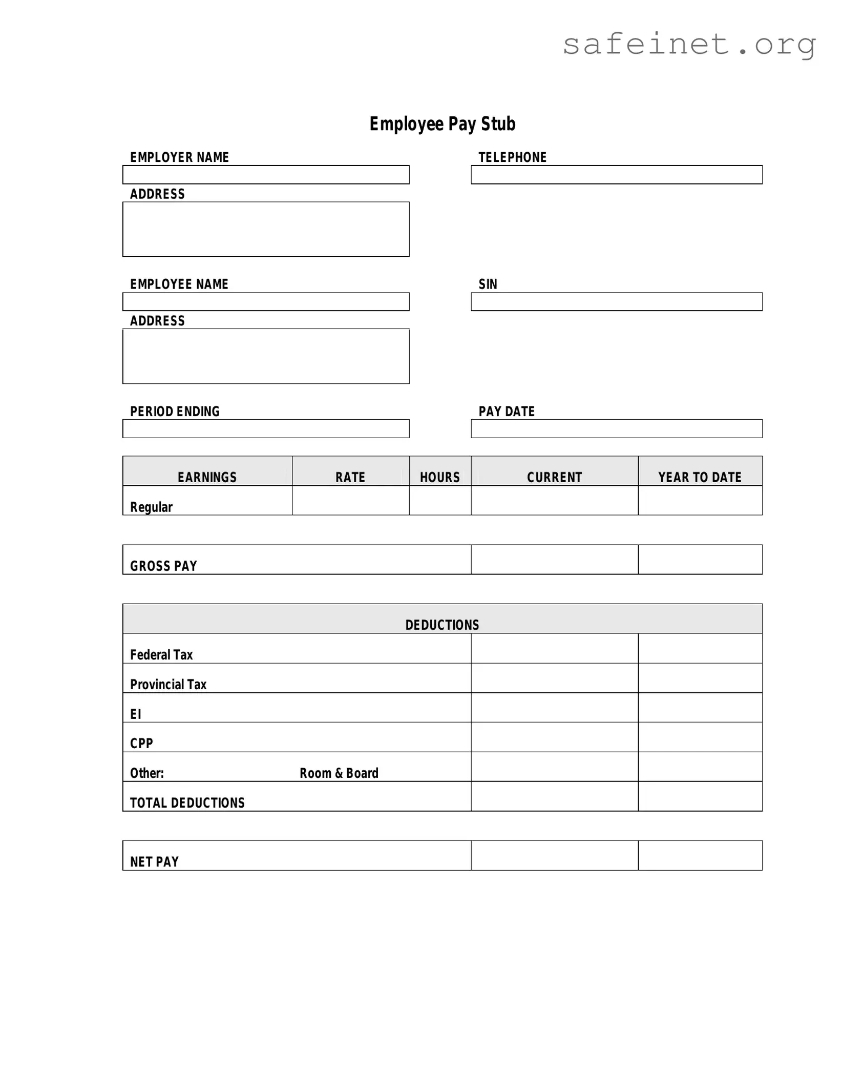 Blank Pay Stub Template