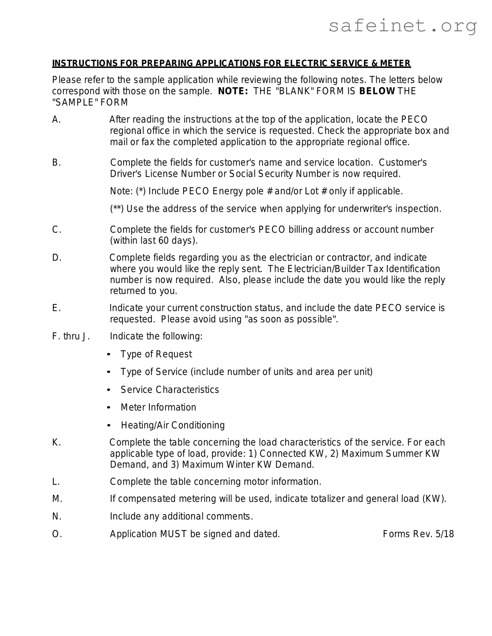 Blank Peco Service And Meter Application Template