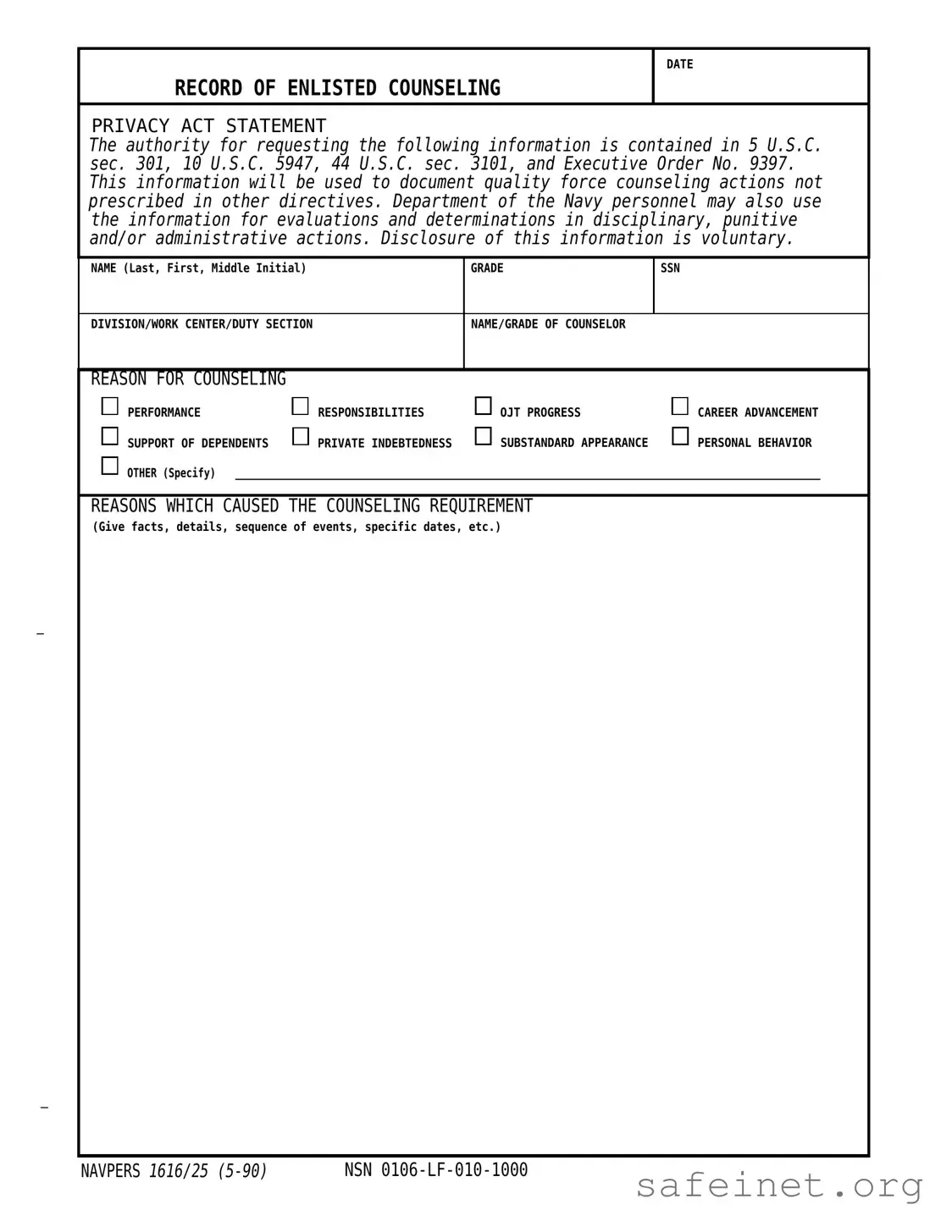 Blank Navpers 1616 25 Template