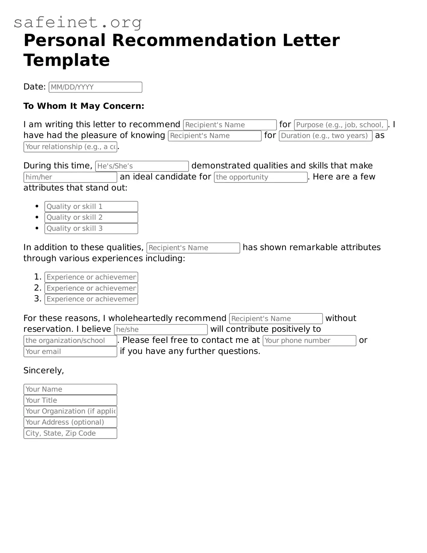 Official Personal Recommendation Letter Document