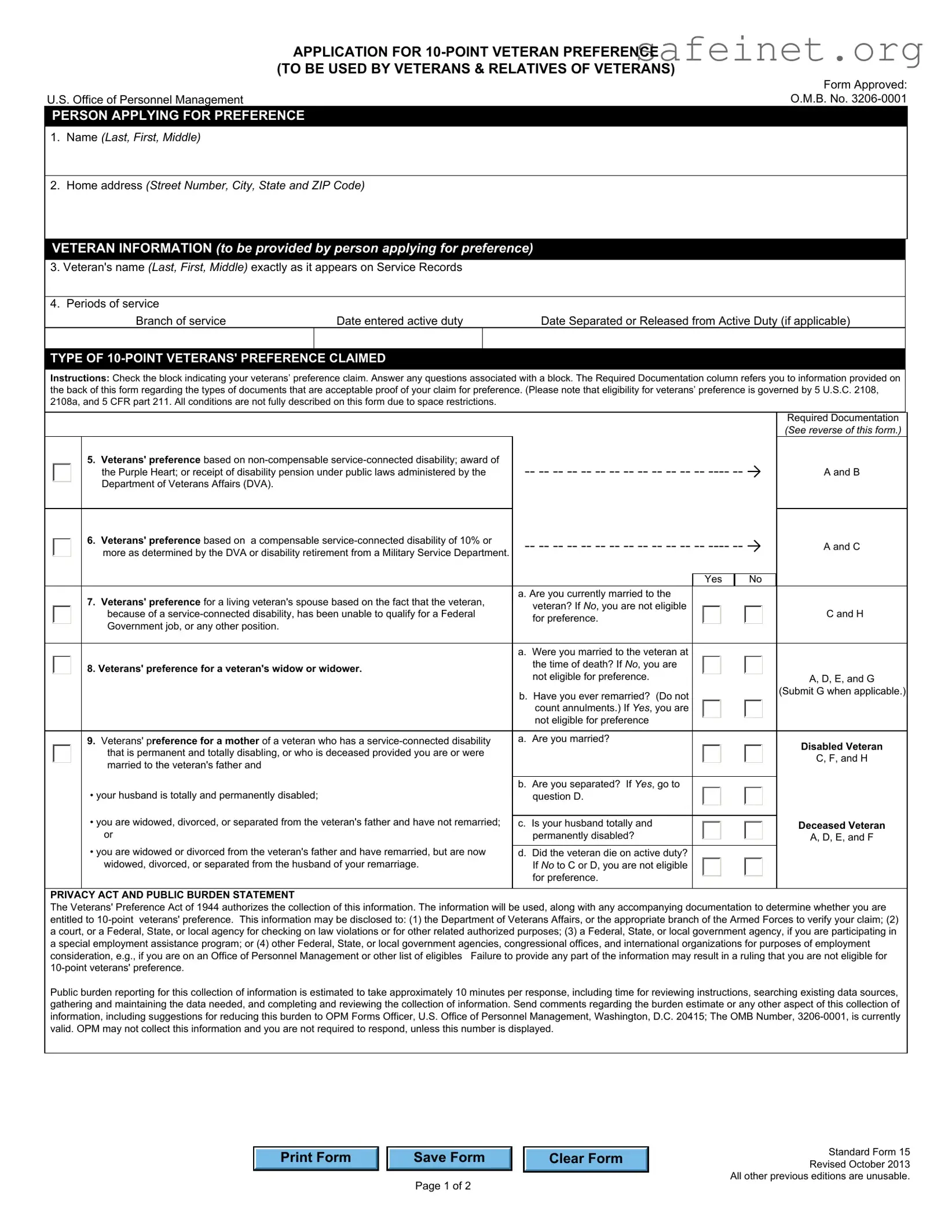 Blank OPM Standard form 15 Template