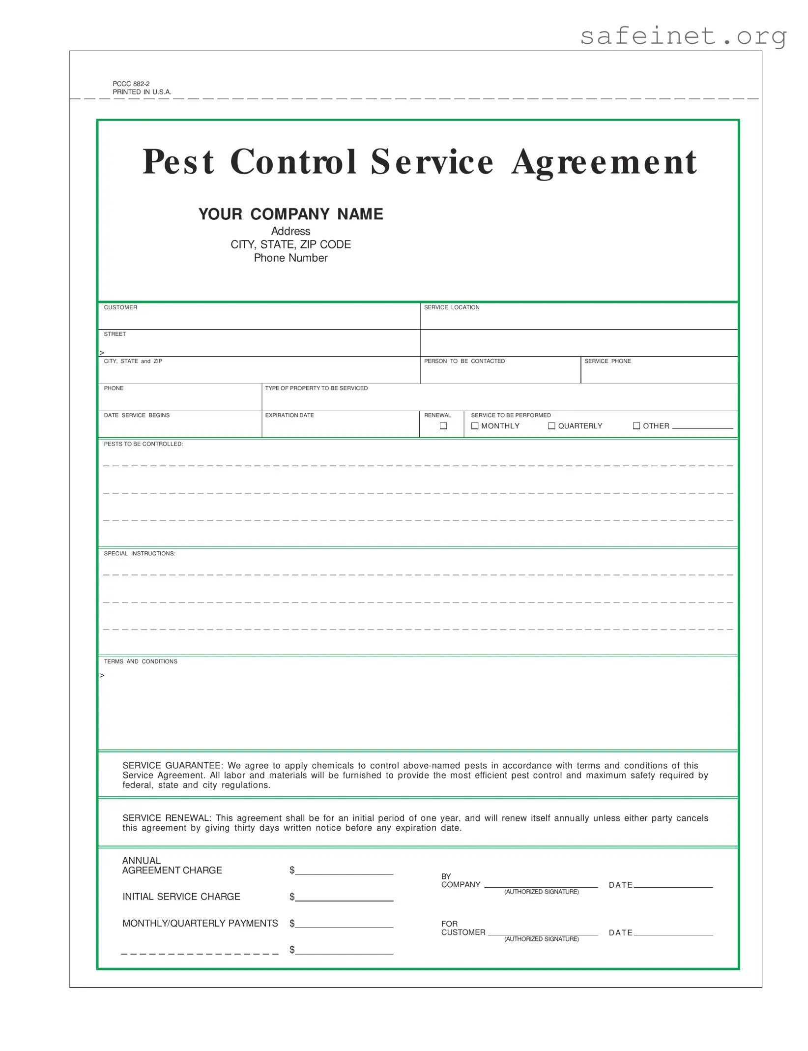 Blank Pest Control Contract Template