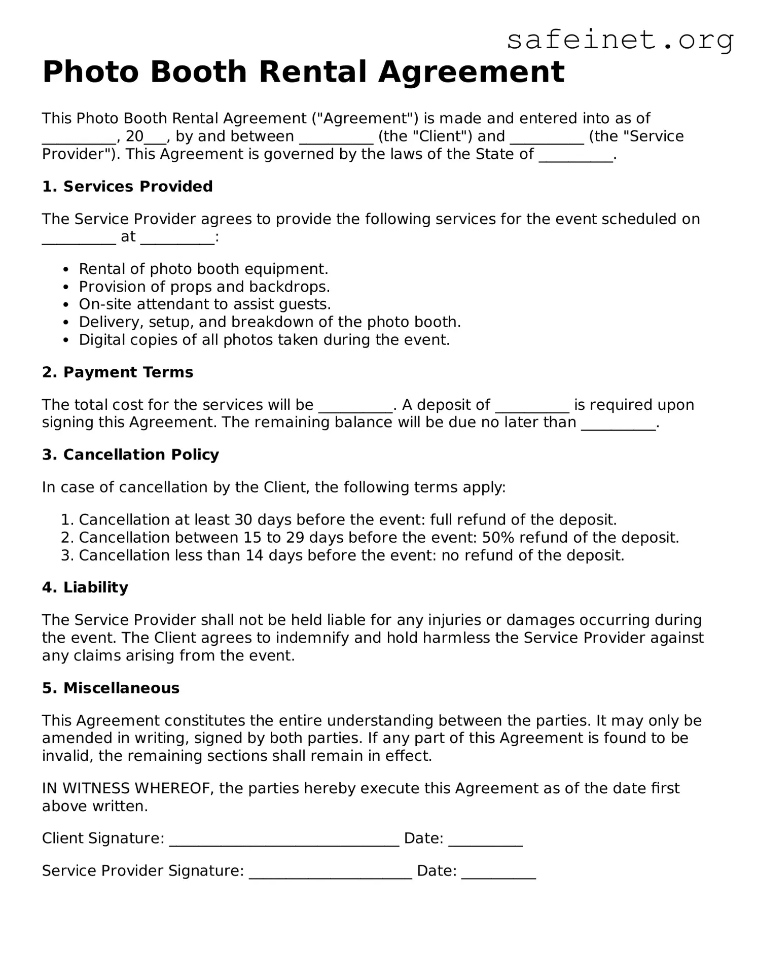 Official Photo Booth Rental Agreement Document