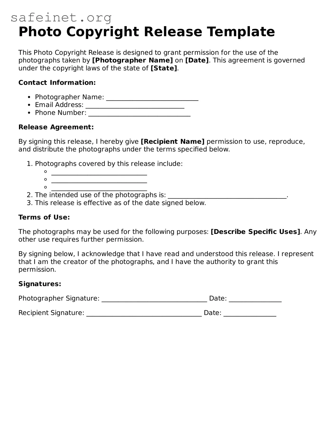 Official Photo Copyright Release Document