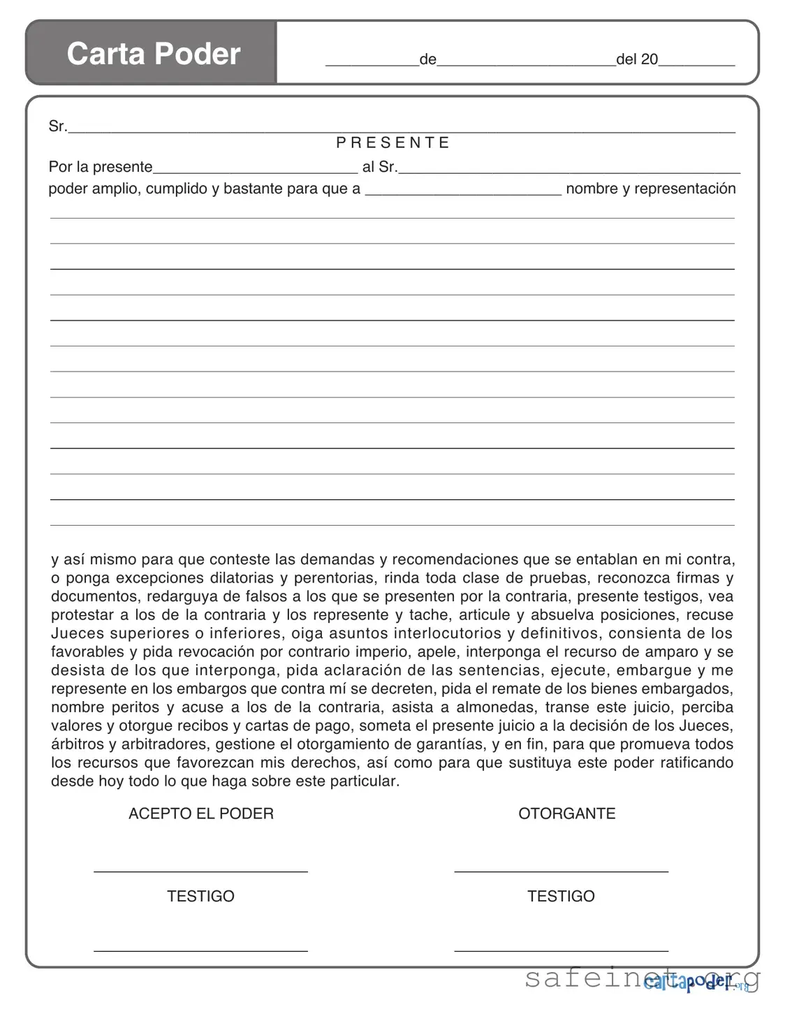 Blank Carta Poder Template