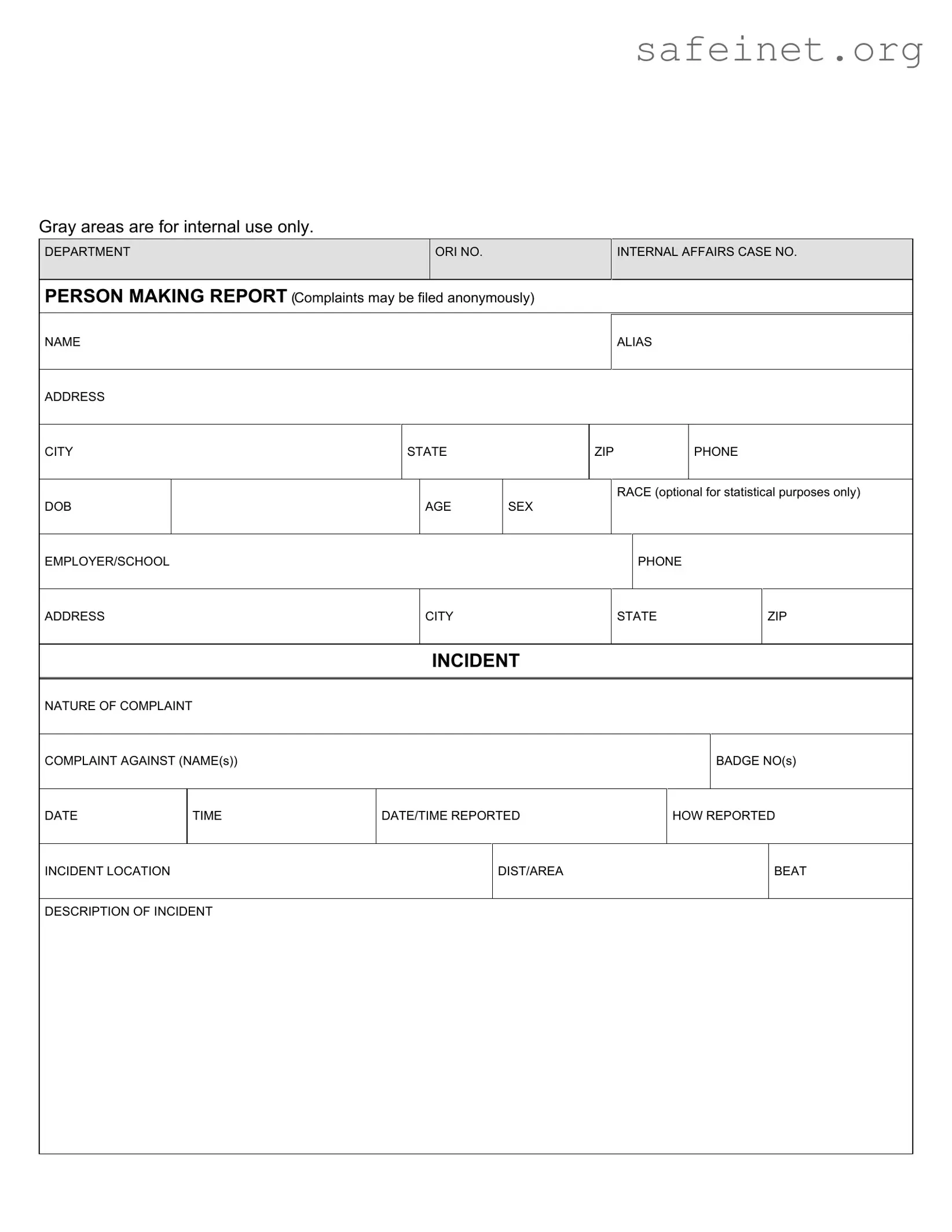 Blank Police Report Template