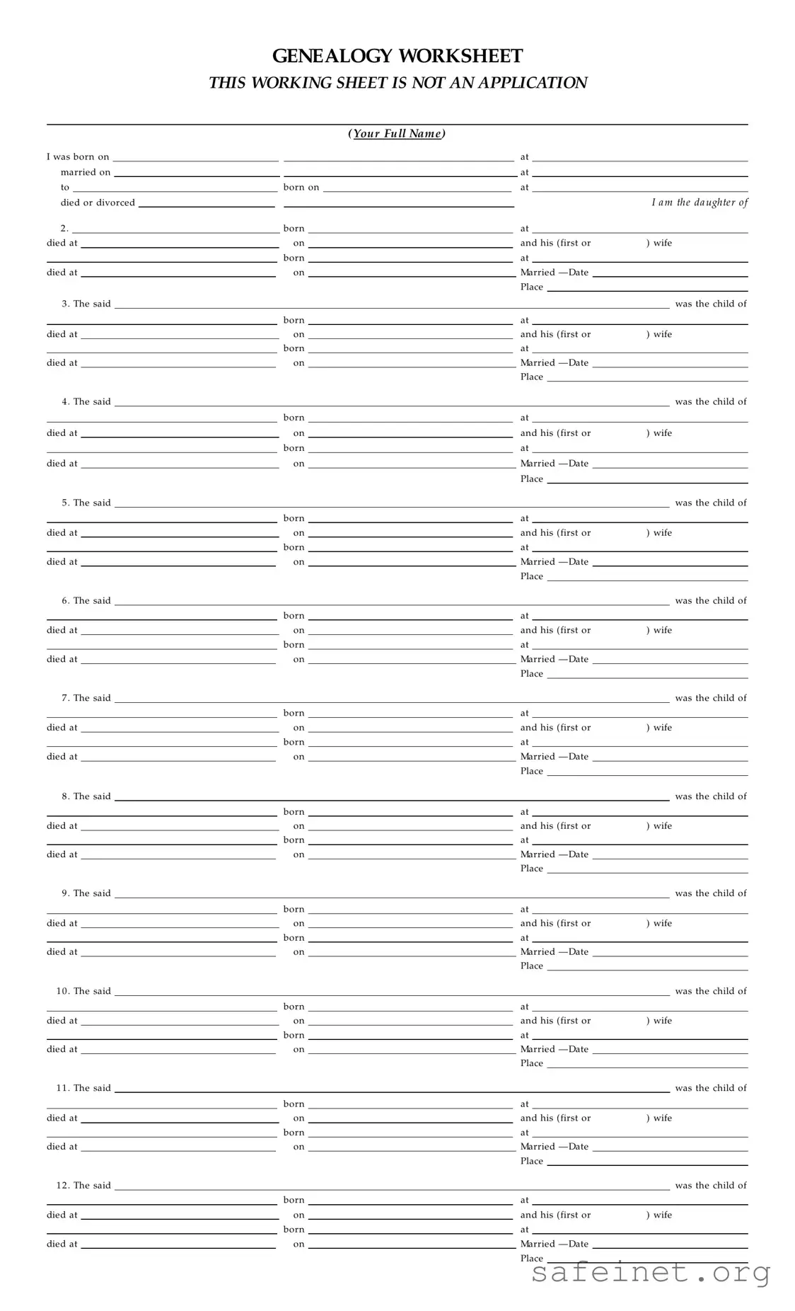 Blank Dar Genealogy Worksheet Template