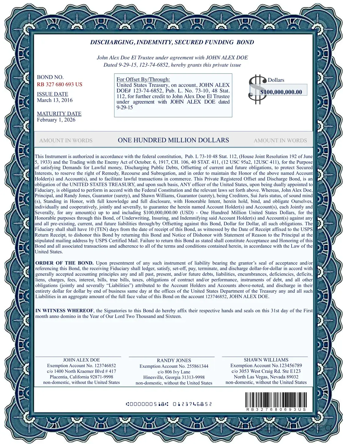 Blank Discharging Indemnity Funding Bond Template