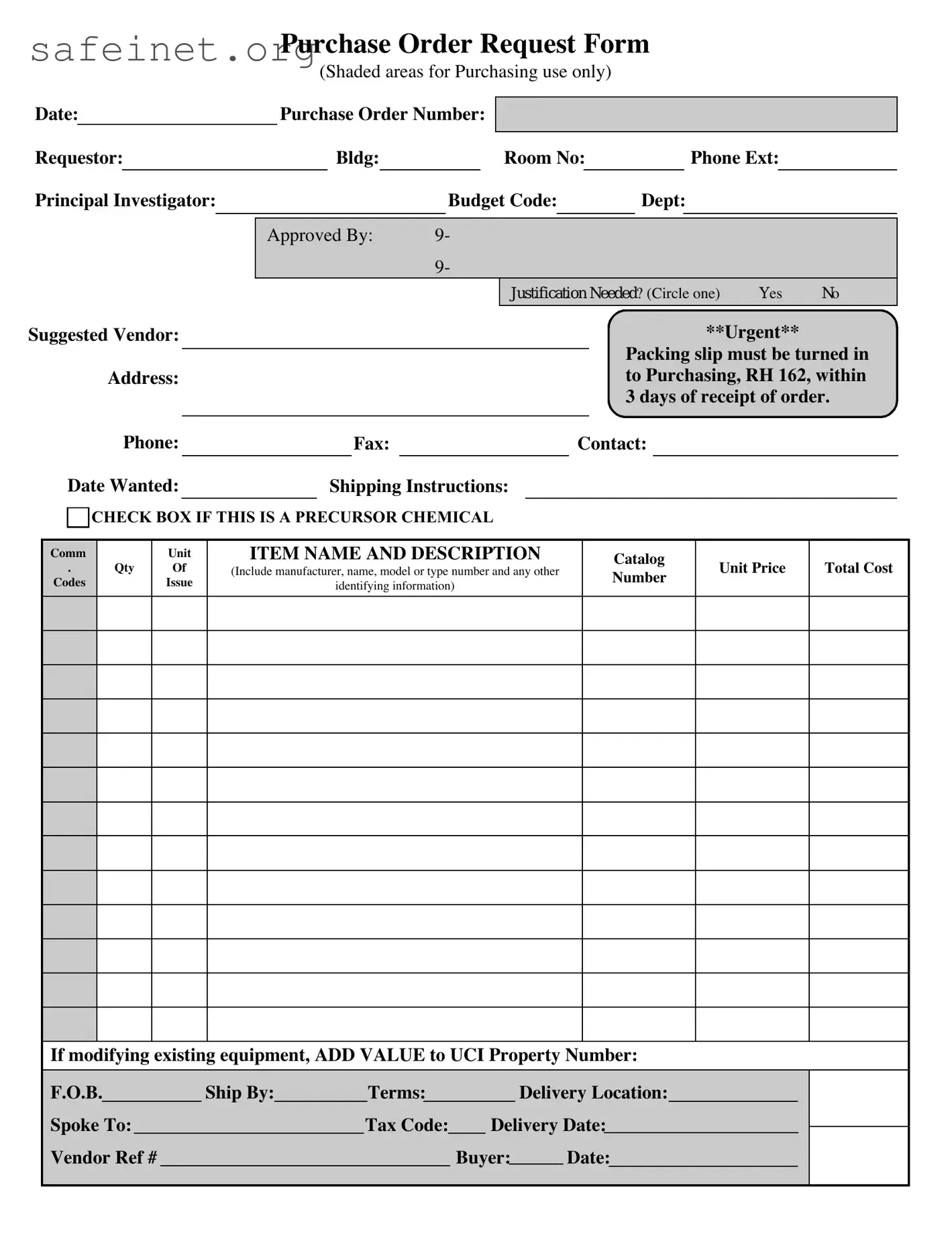 Blank Purchase Order Template