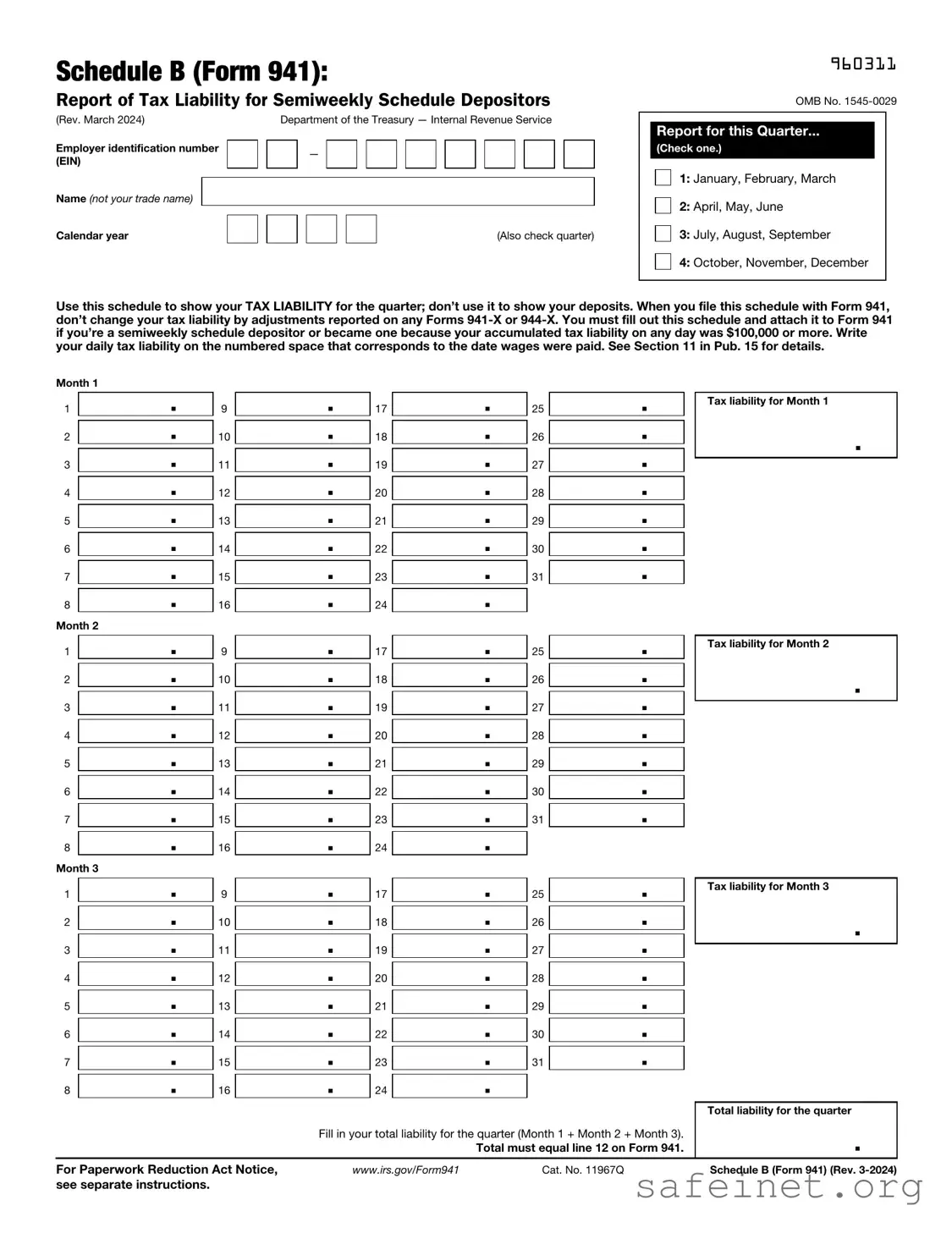 Blank IRS Schedule B 941 Template