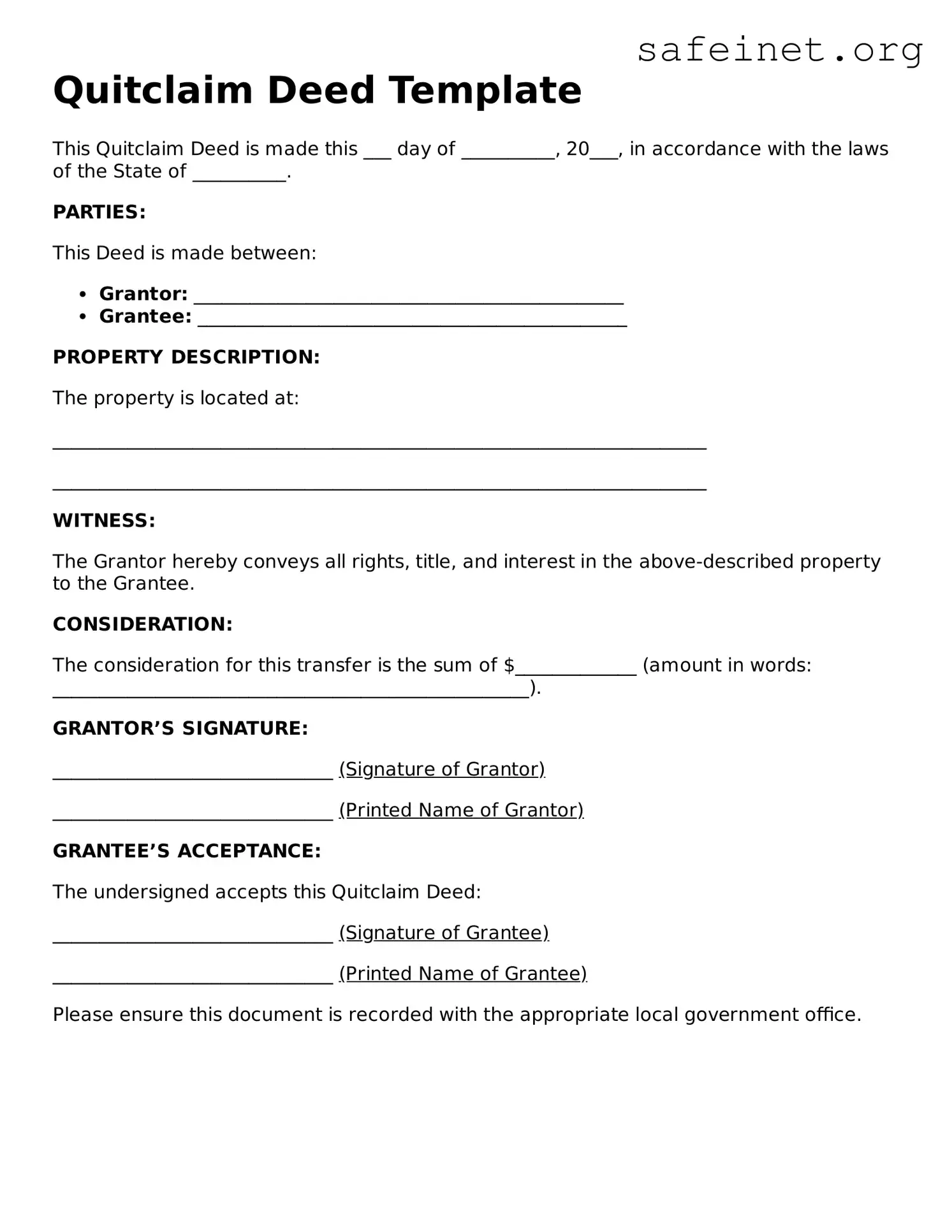 Official Quitclaim Deed Document