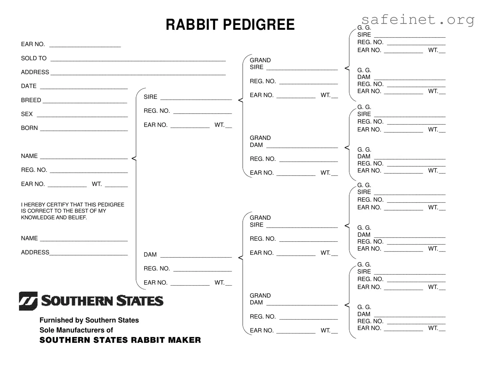 Blank Rabbit Pedigree Template